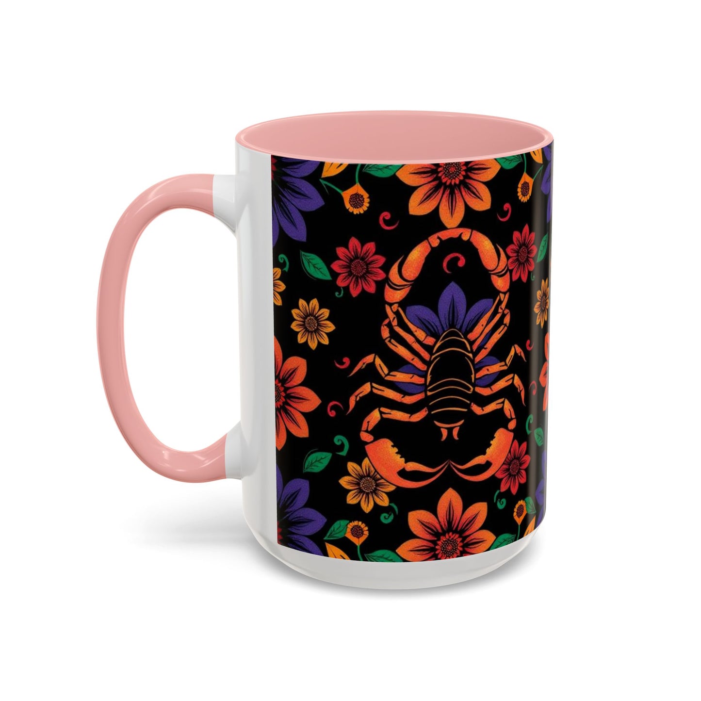 Accent Coffee Mug, Scorpio, Zodiac. Flower Pattern, (11, 15oz)