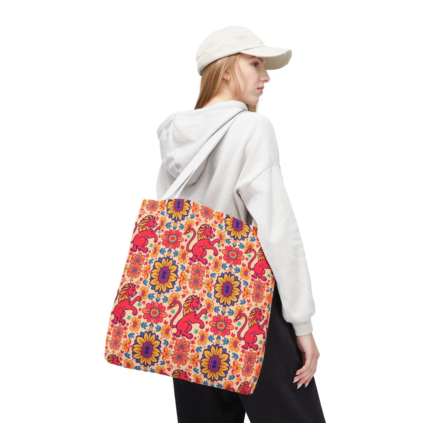 Tote Bag (AOP), Leo, Zodiac v2, Flower Pattern