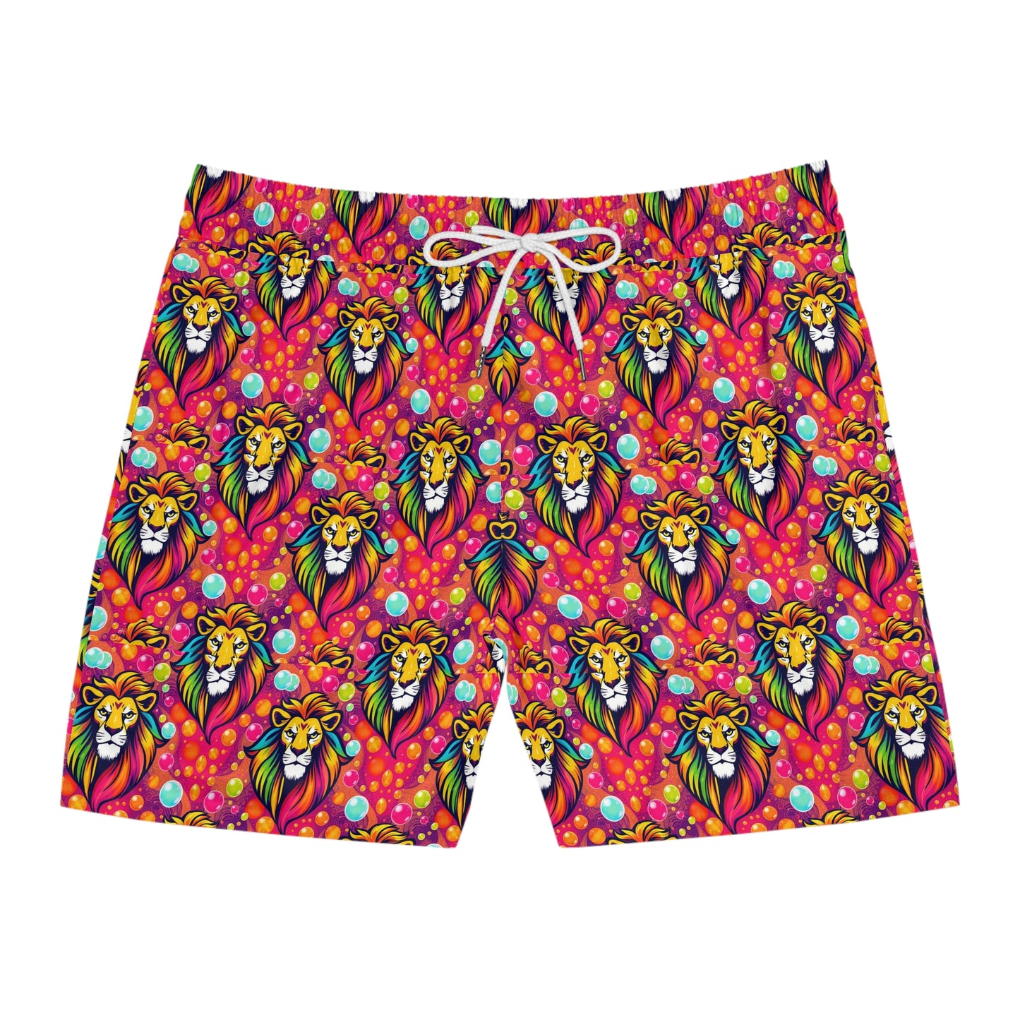 Men's Mid-Length Swim Shorts, (AOP), Leo, Zodiac, Bubble Pattern
