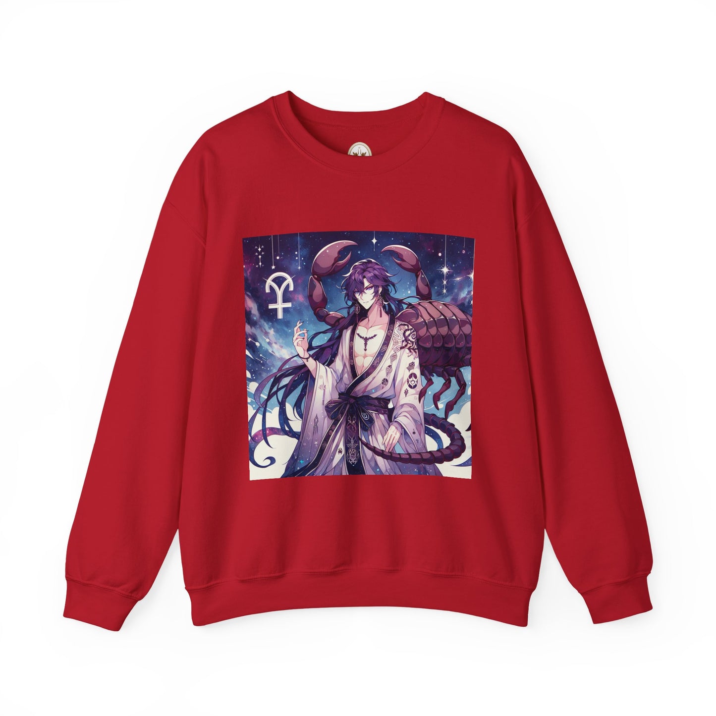 Unisex Heavy Blend™ Crewneck Sweatshirt, Scorpio Zodiac Design, purple scorpion anime