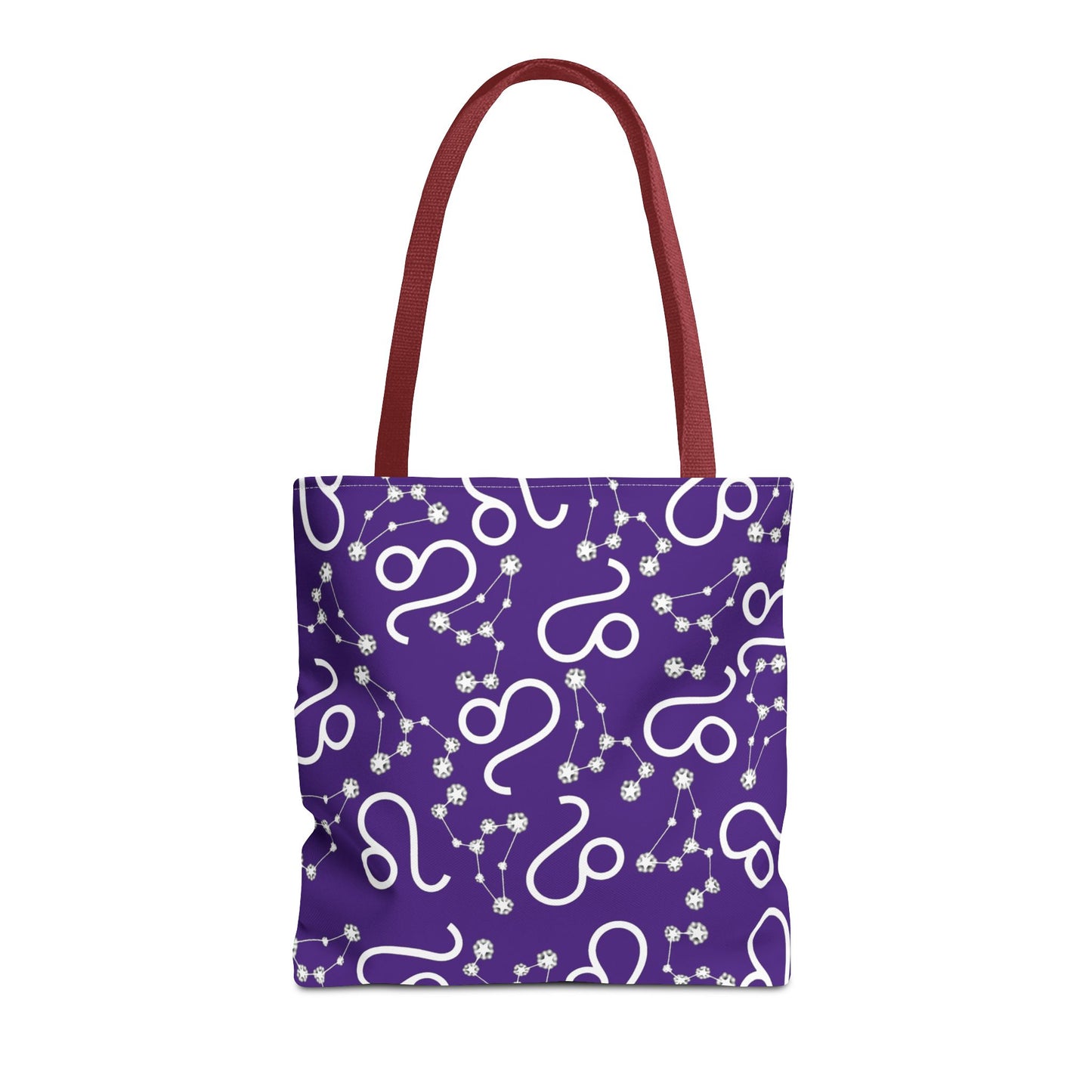 Tote Bag, Leo Zodiac Sign, AOP, (Purple, White)