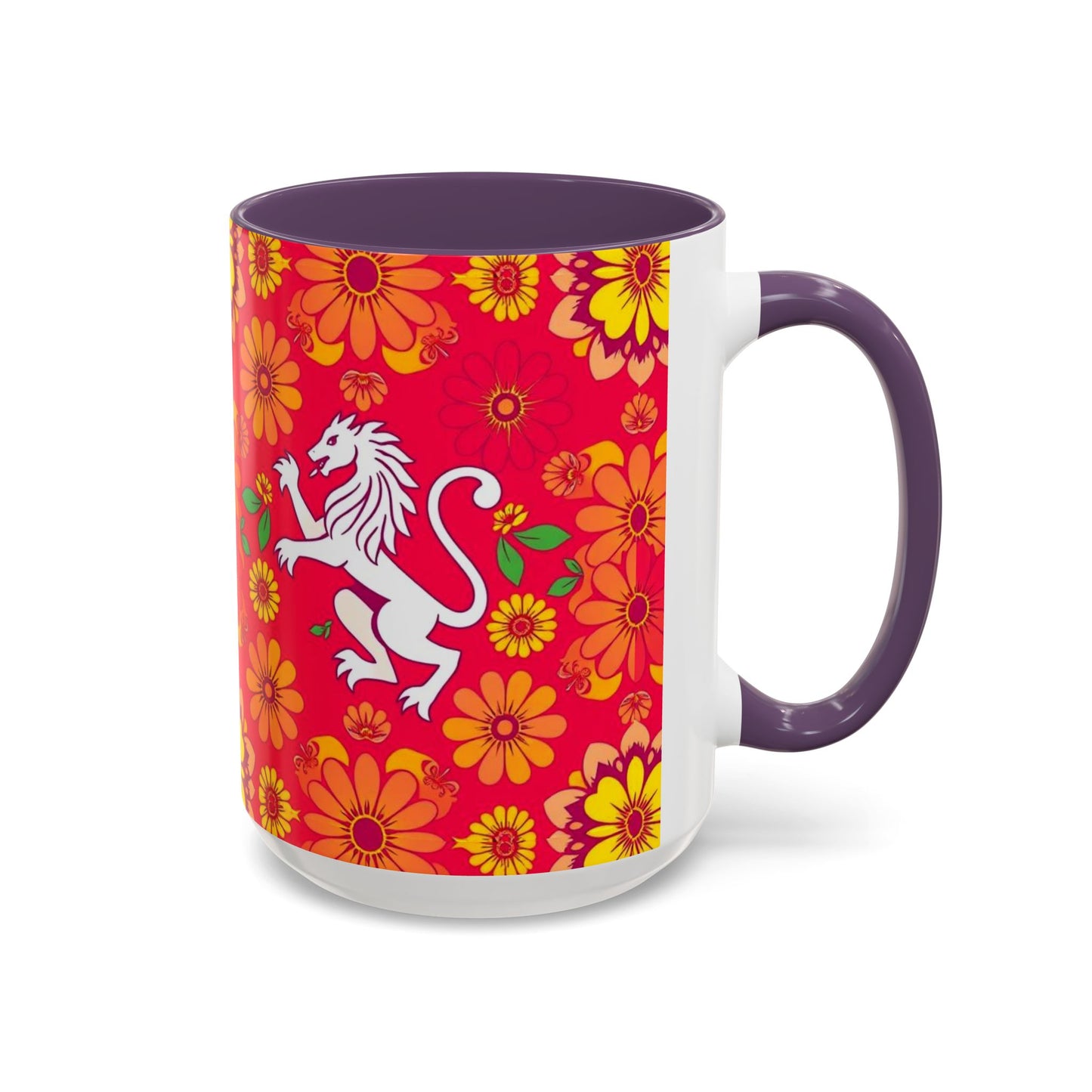Accent Coffee Mug, Leo, Zodiac v4, Flower Pattern, (11, 15oz)