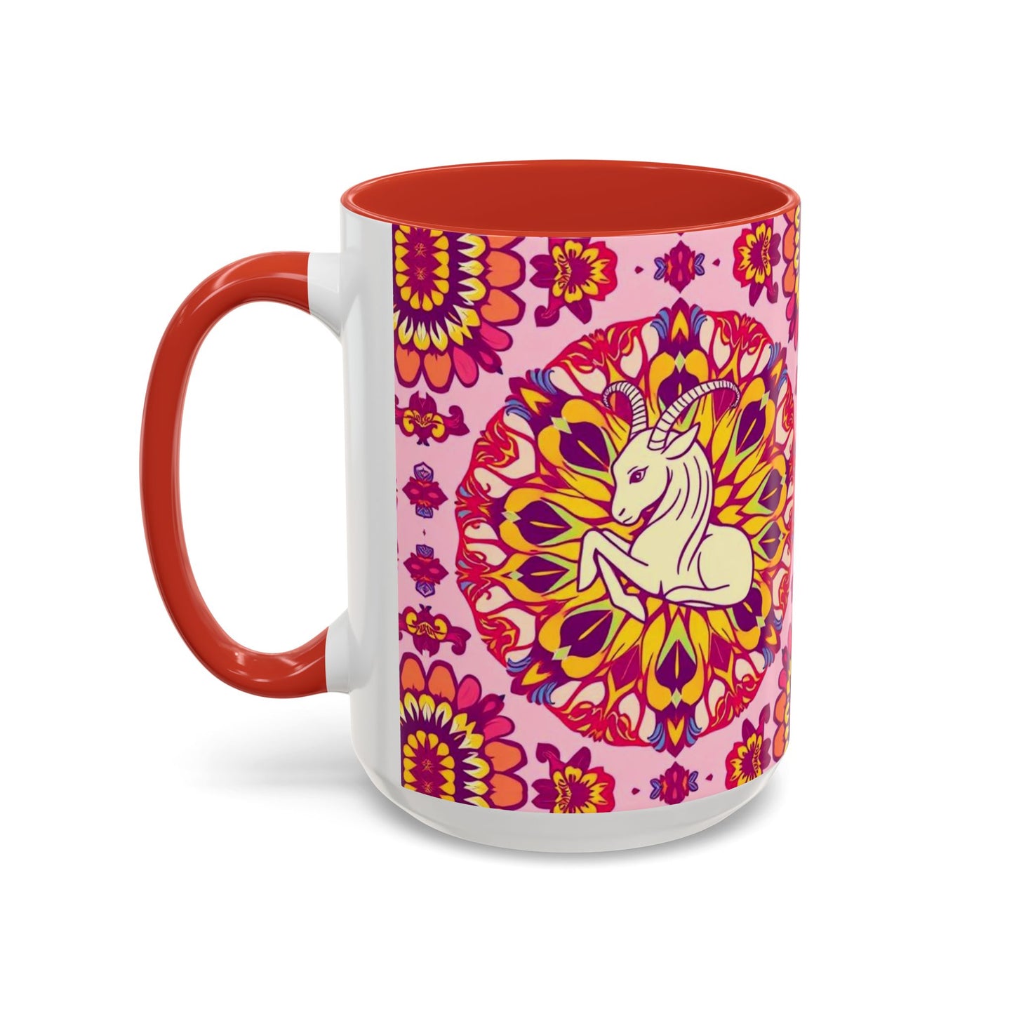 Accent Coffee Mug, Capricorn, Zodiac v3, Flower Pattern, (11, 15oz)
