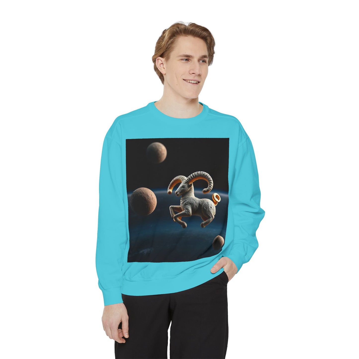 Garment-Dyed Sweatshirt, Unisex, Space Animal Design v1, Aries