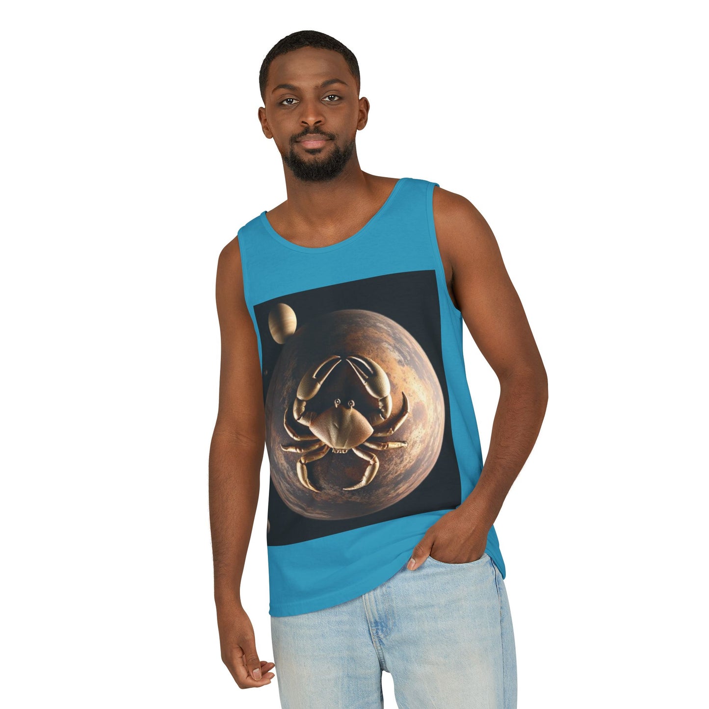 Unisex Garment-Dyed, Tank Top, Cancer Design, Planet Crab v1, 100% US cotton