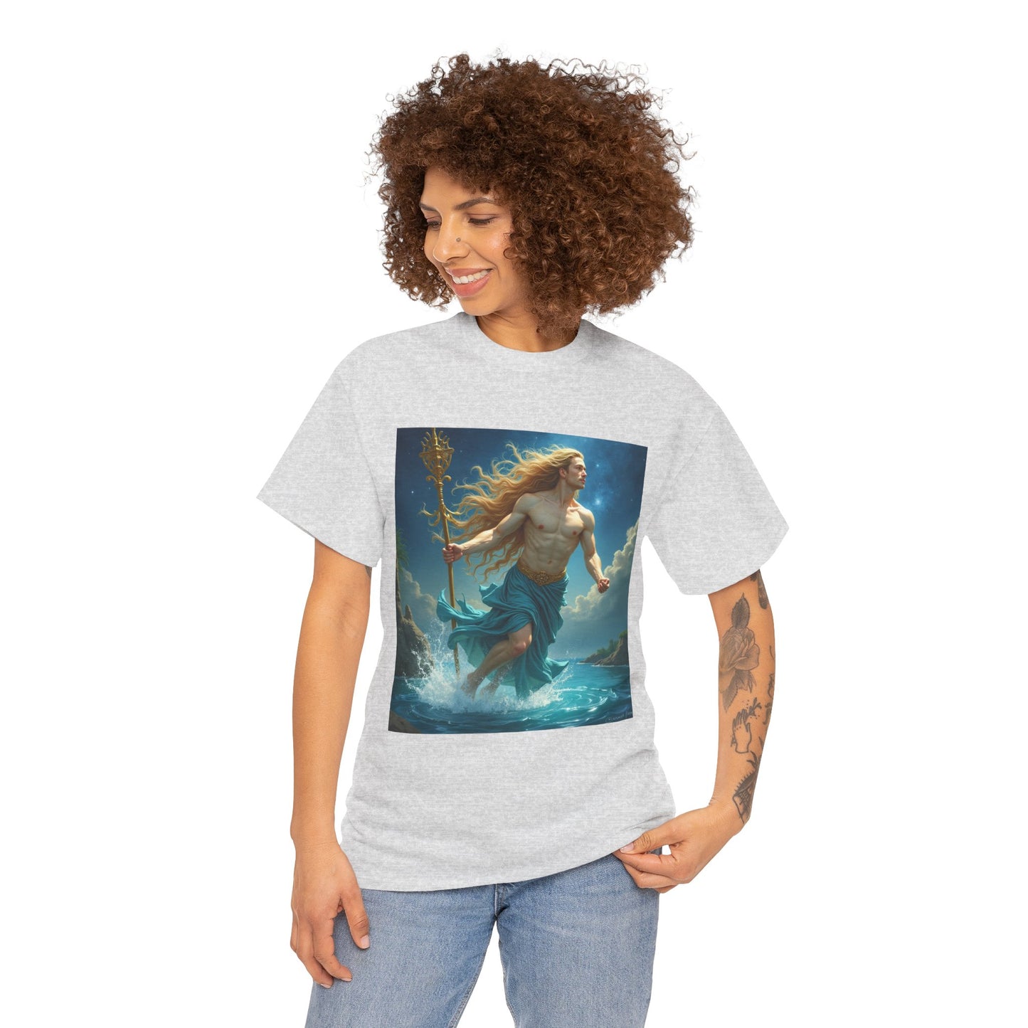 Unisex Heavy Cotton T-Shirt, Aquarius God 4v, Zodiac Design
