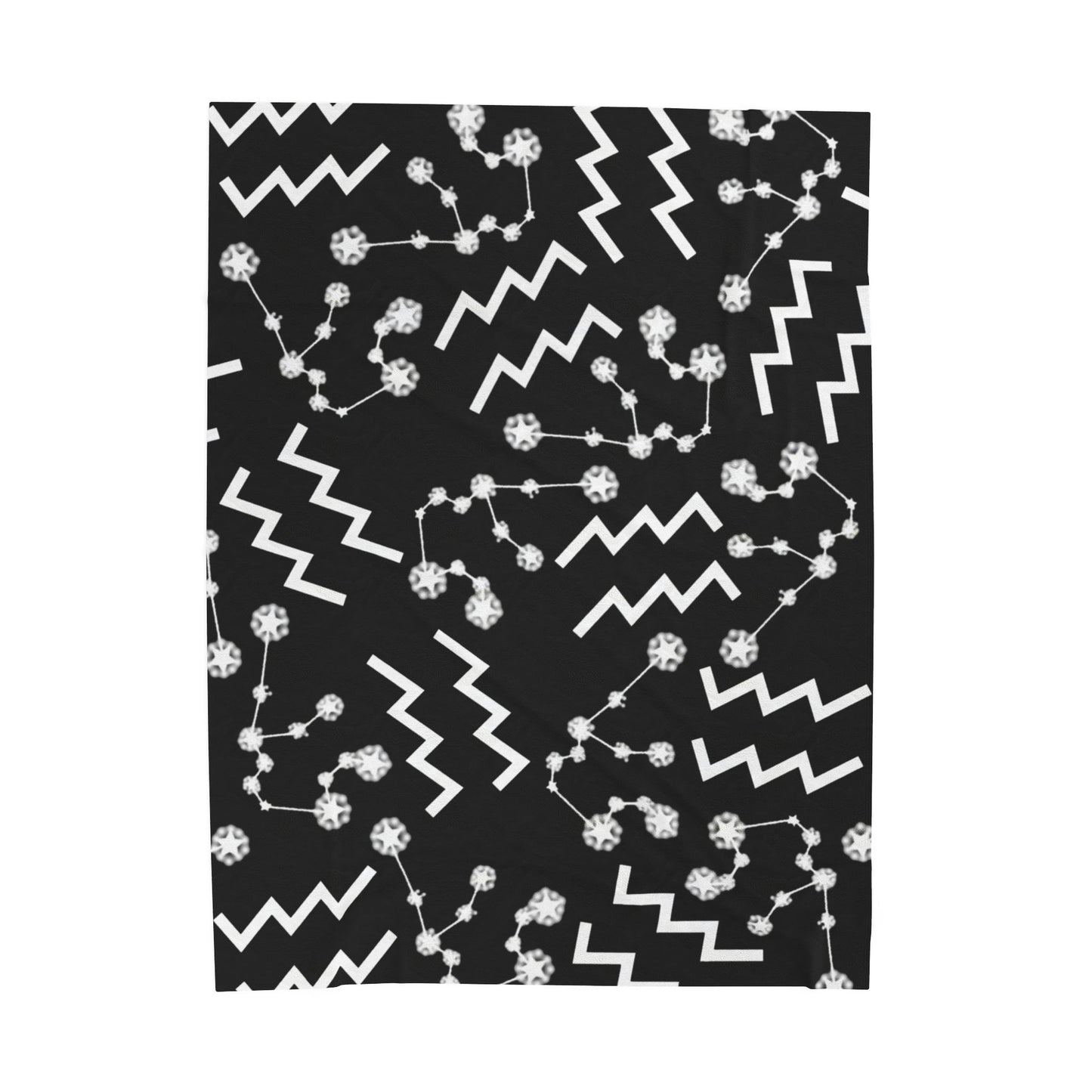 Velveteen Plush Blanket, Aquarius Zodiac Sign, Constellation & Symbol, Black, 100% polyester