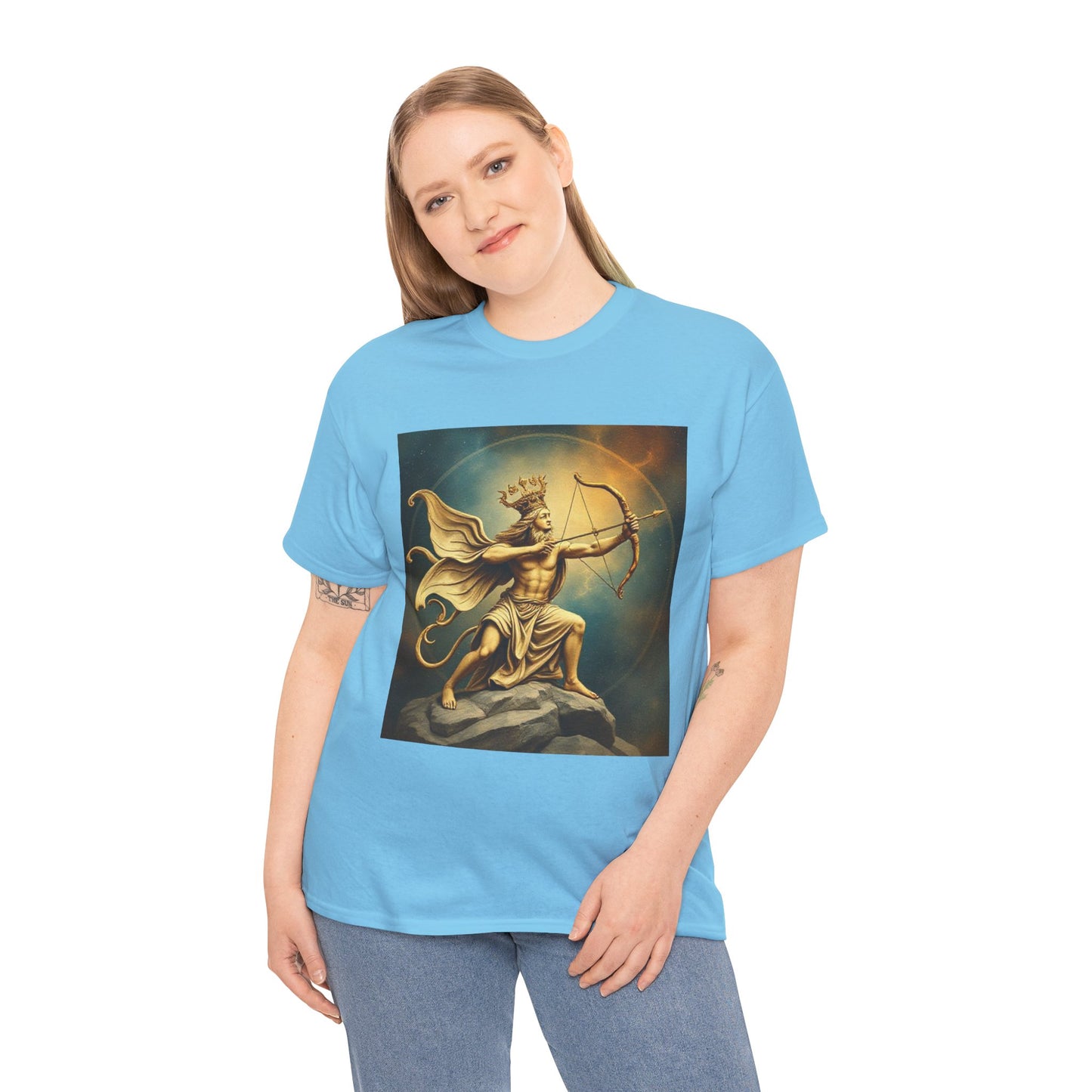 Unisex Heavy Cotton T-Shirt, Sagittarius King, Bow & Arrow v1, Zodiac Design