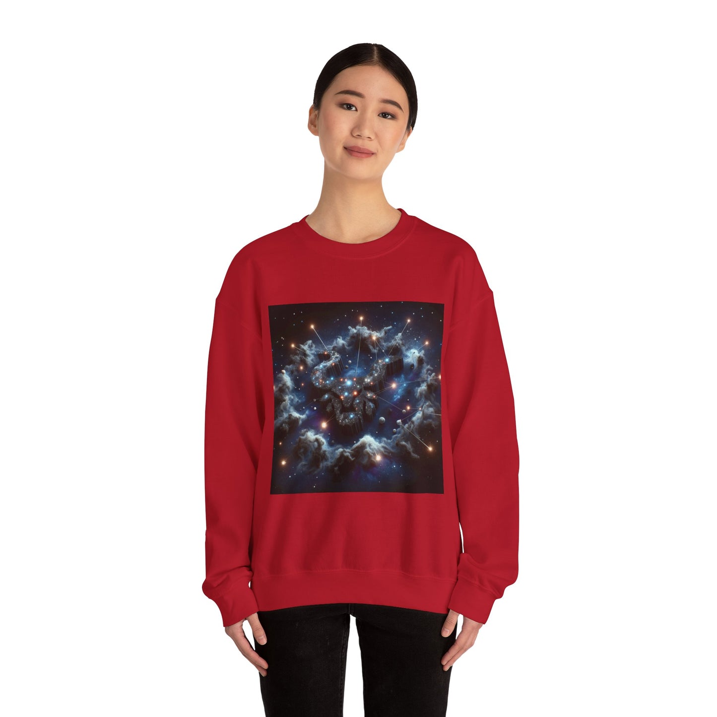 Unisex Heavy Blend™ Crewneck Sweatshirt, Space Bullhead, Taurus Zodiac Design