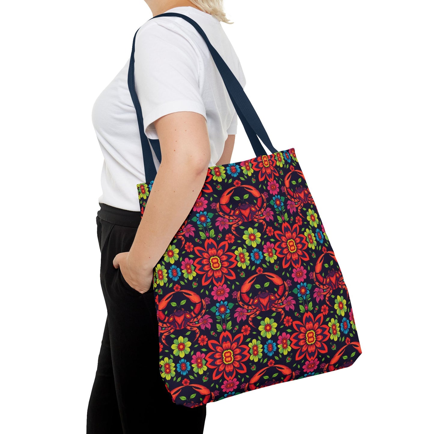 Tote Bag, (AOP), Cancer, Zodiac, Flower Pattern