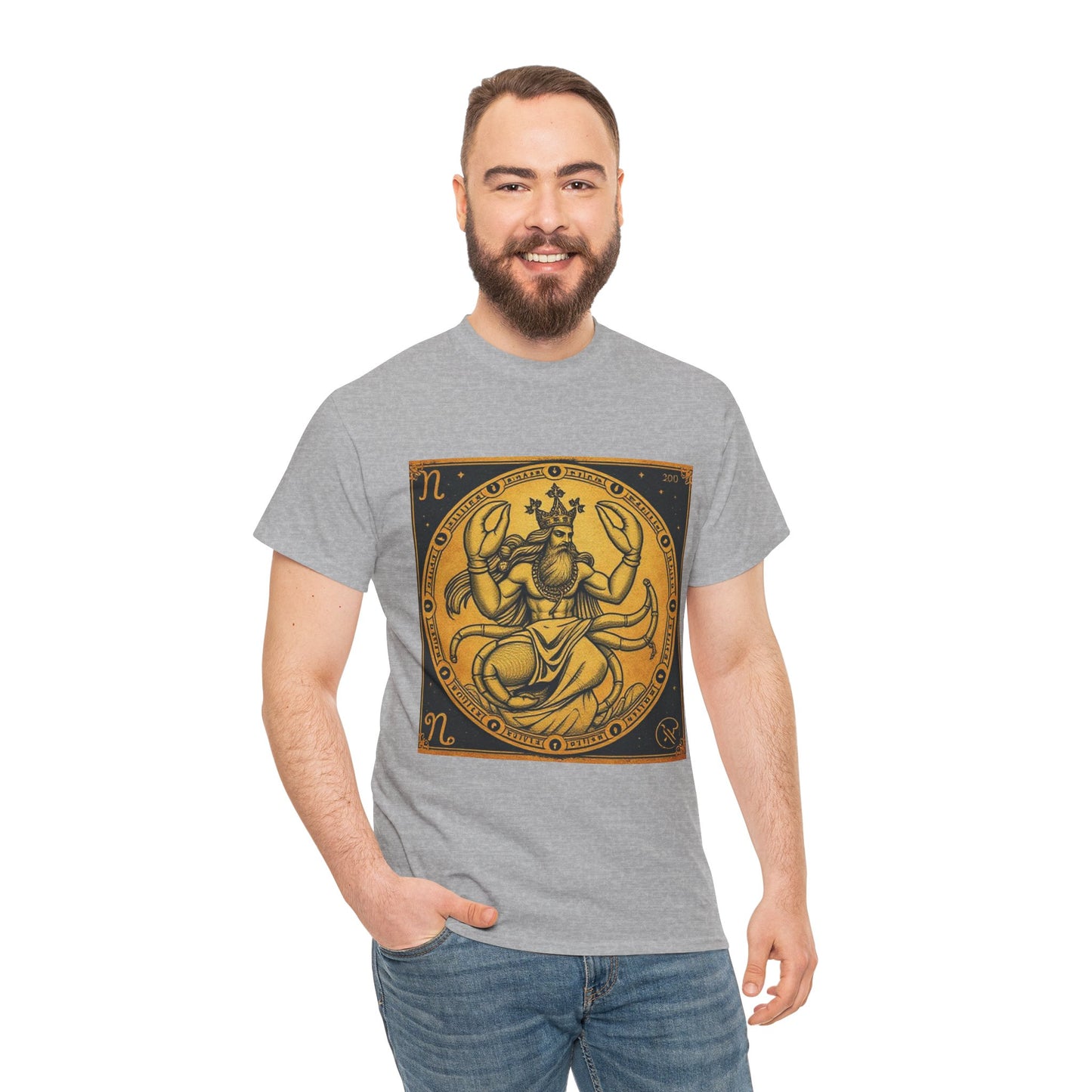 Unisex Heavy Cotton T-Shirt, Crab King, Cancer Zodiac Design