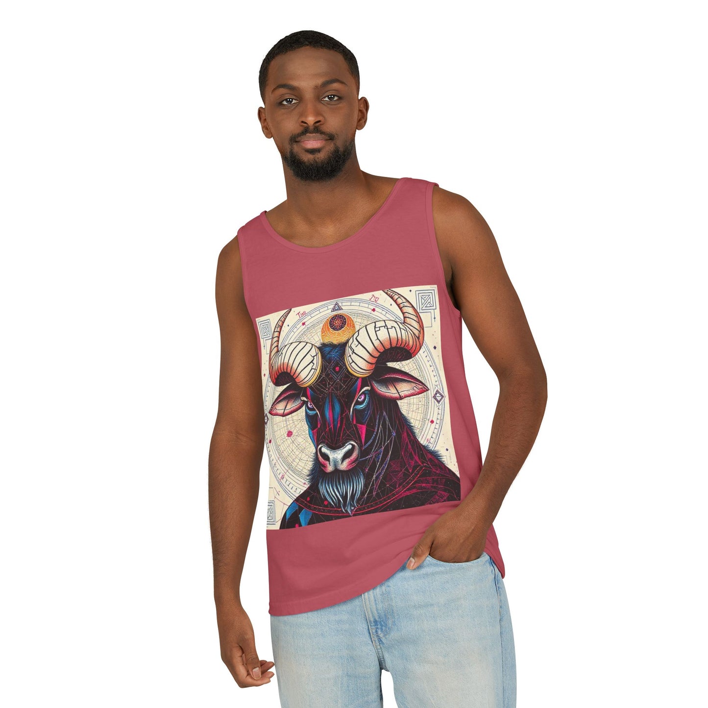 Unisex Garment-Dyed, Tank Top, Taurus Design, Pop Art, 100% US cotton