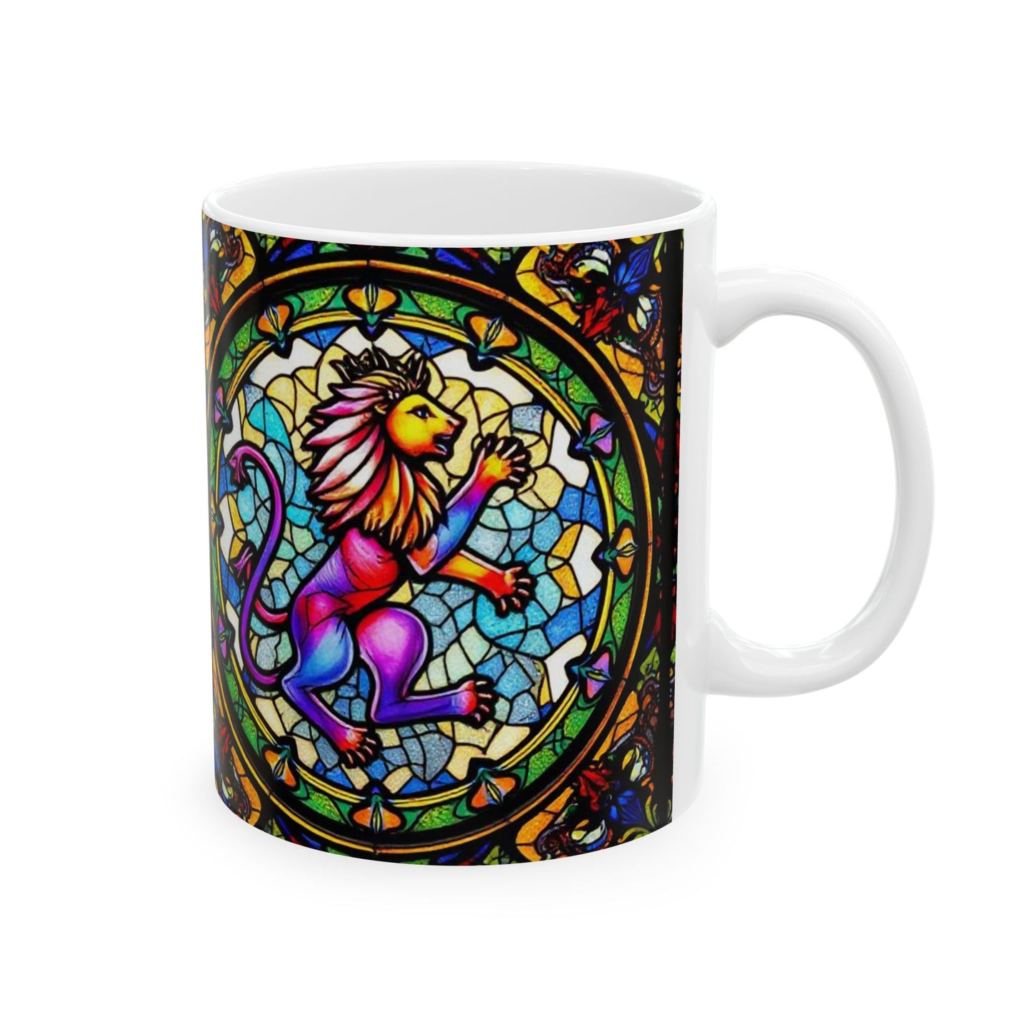 Ceramic Mug, (11oz, 15oz), Glass Design, AOP, Leo Zodiac Sign