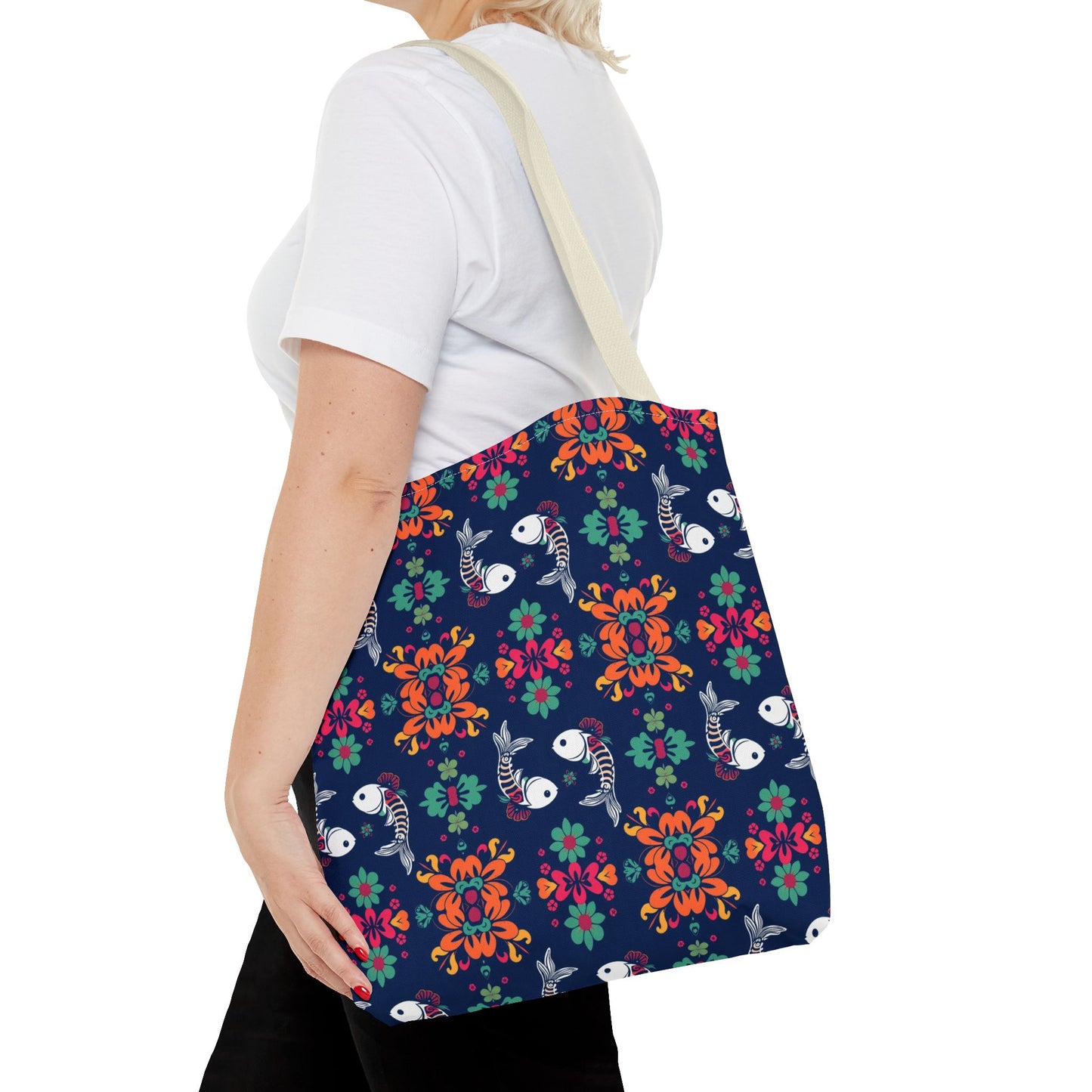 Tote Bag (AOP), Pisces, Zodiac, Flower Pattern