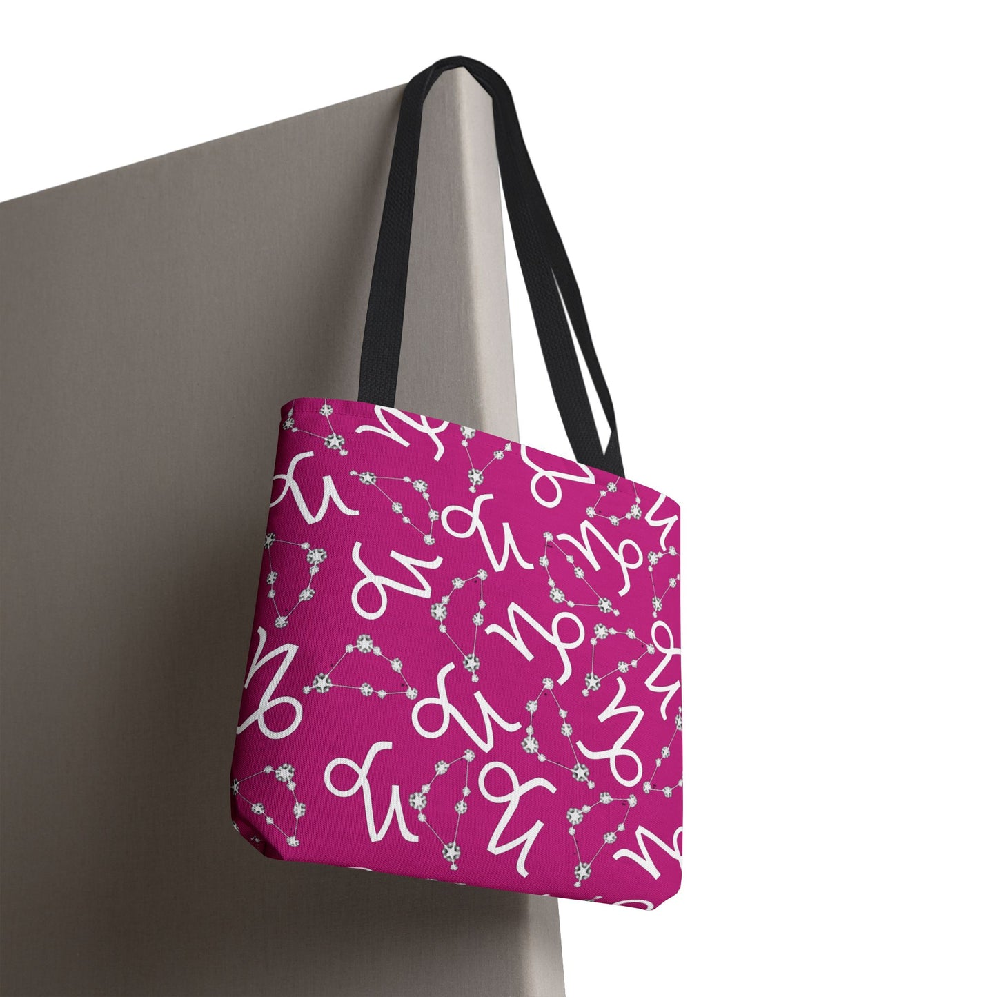 Tote Bag, Capricorn Zodiac Sign, AOP, (Pink, White)