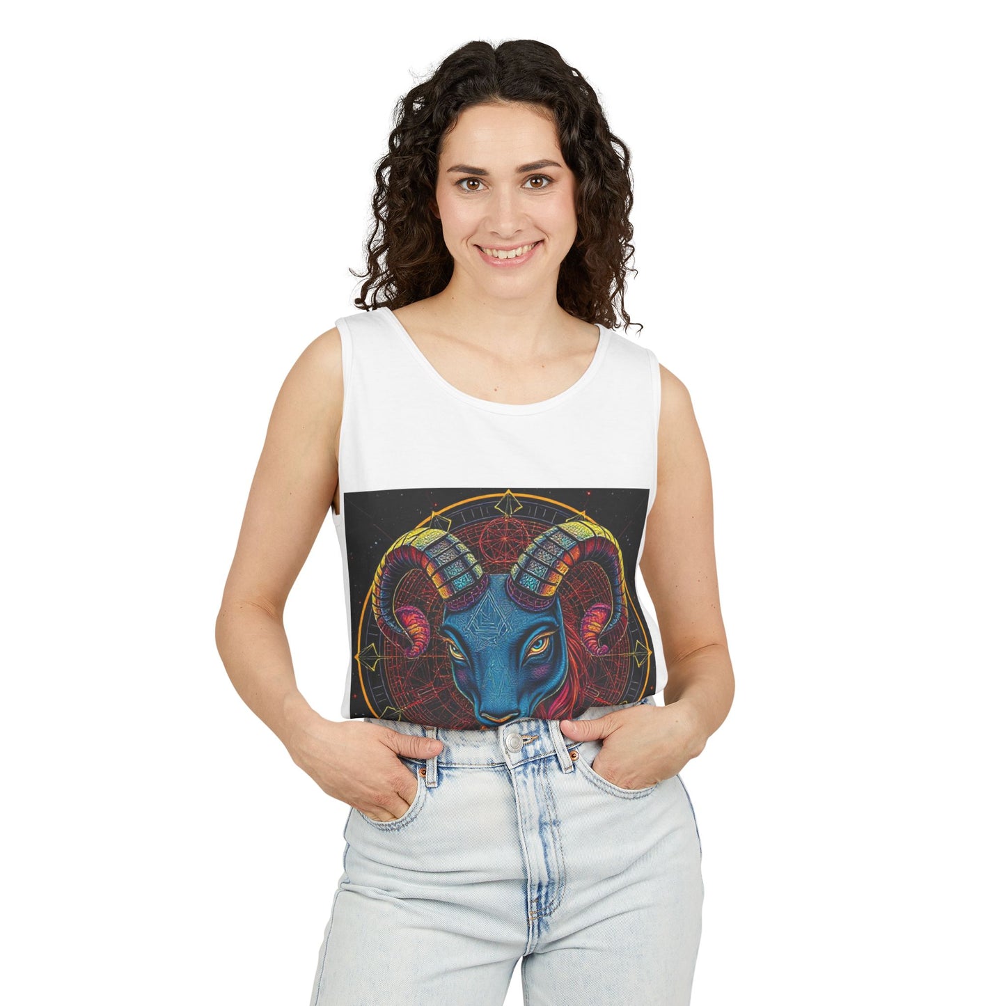 Unisex Garment-Dyed, Tank Top, Aries Design, Pop Art, 100% Ringspun US cotton