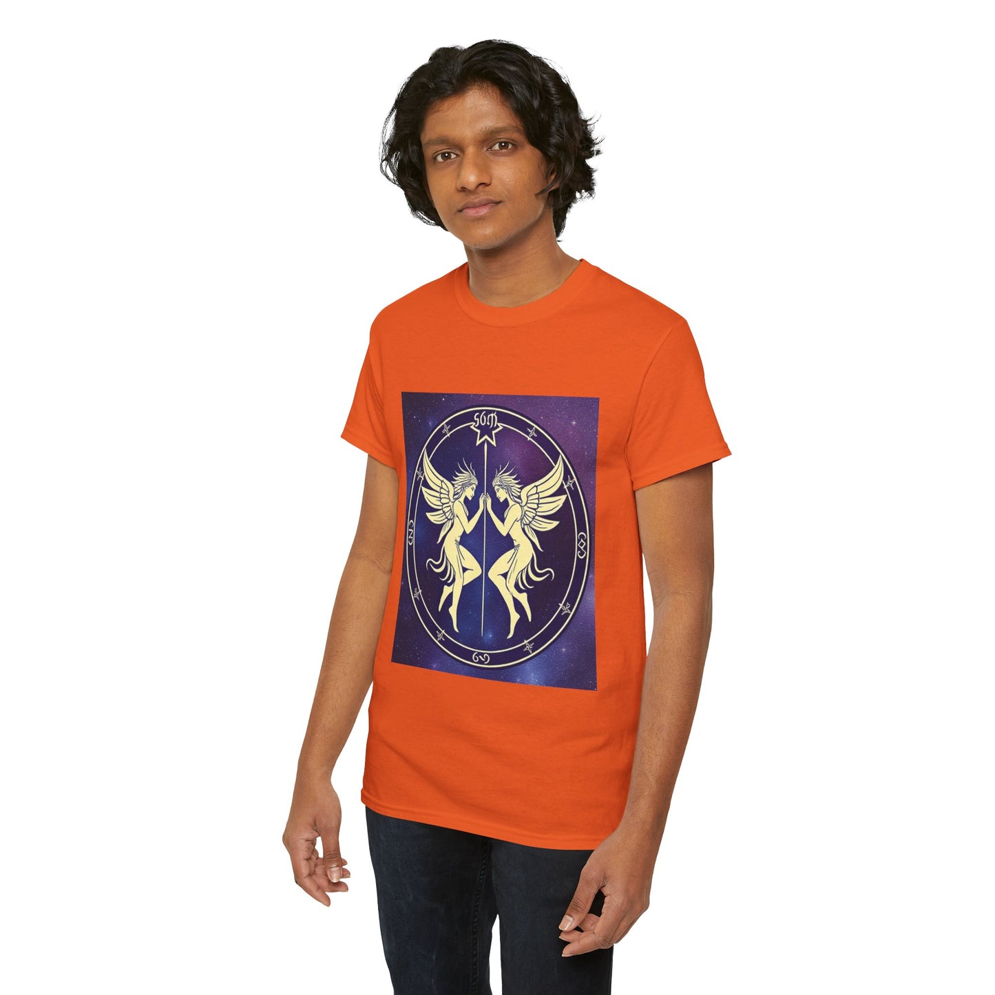 Unisex Heavy Cotton T-Shirt, Space Angel Twins v1, Gemini Zodiac Design