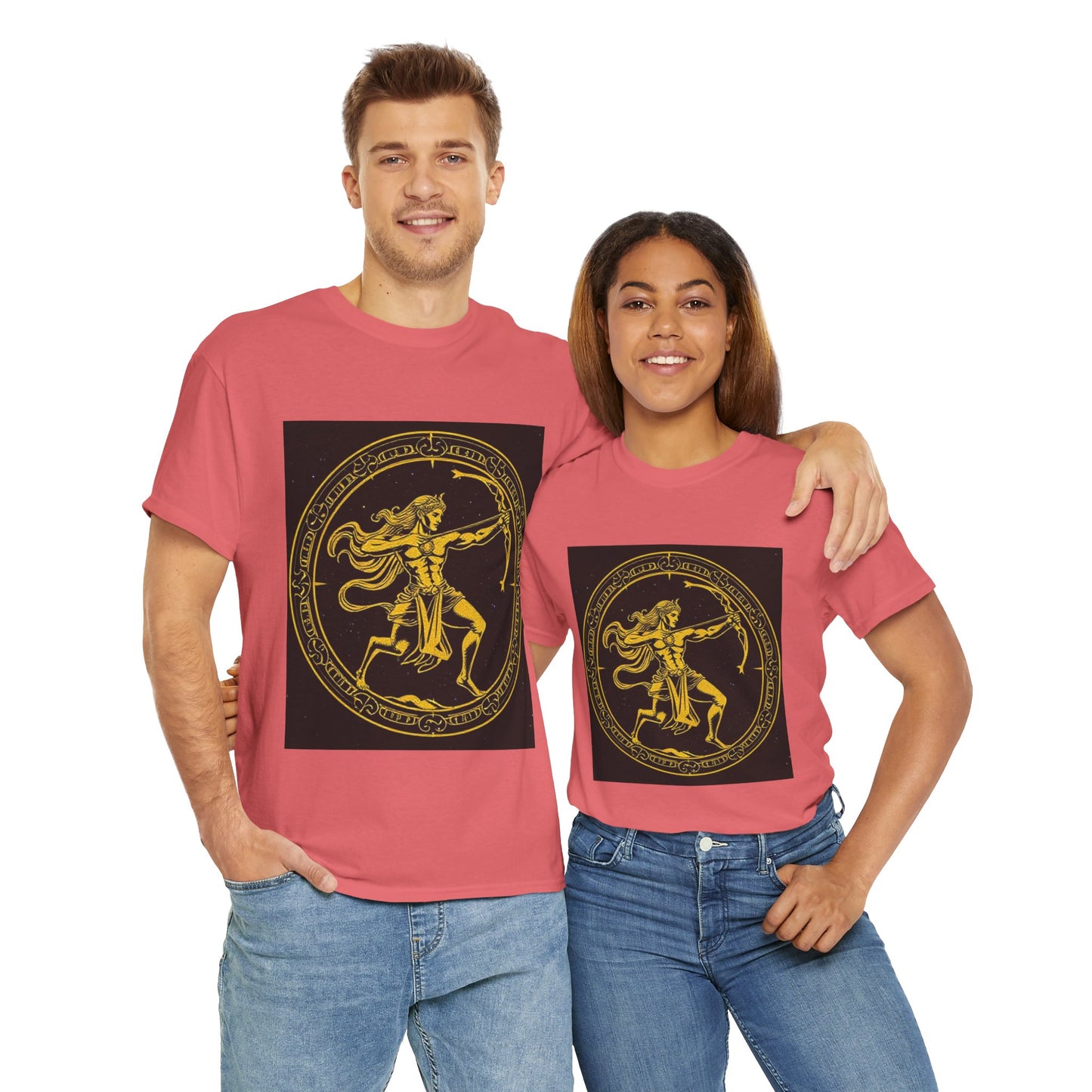 Unisex Heavy Cotton T-Shirt, Mythical Faun/Satyr v1, Sagittarius Zodiac Design