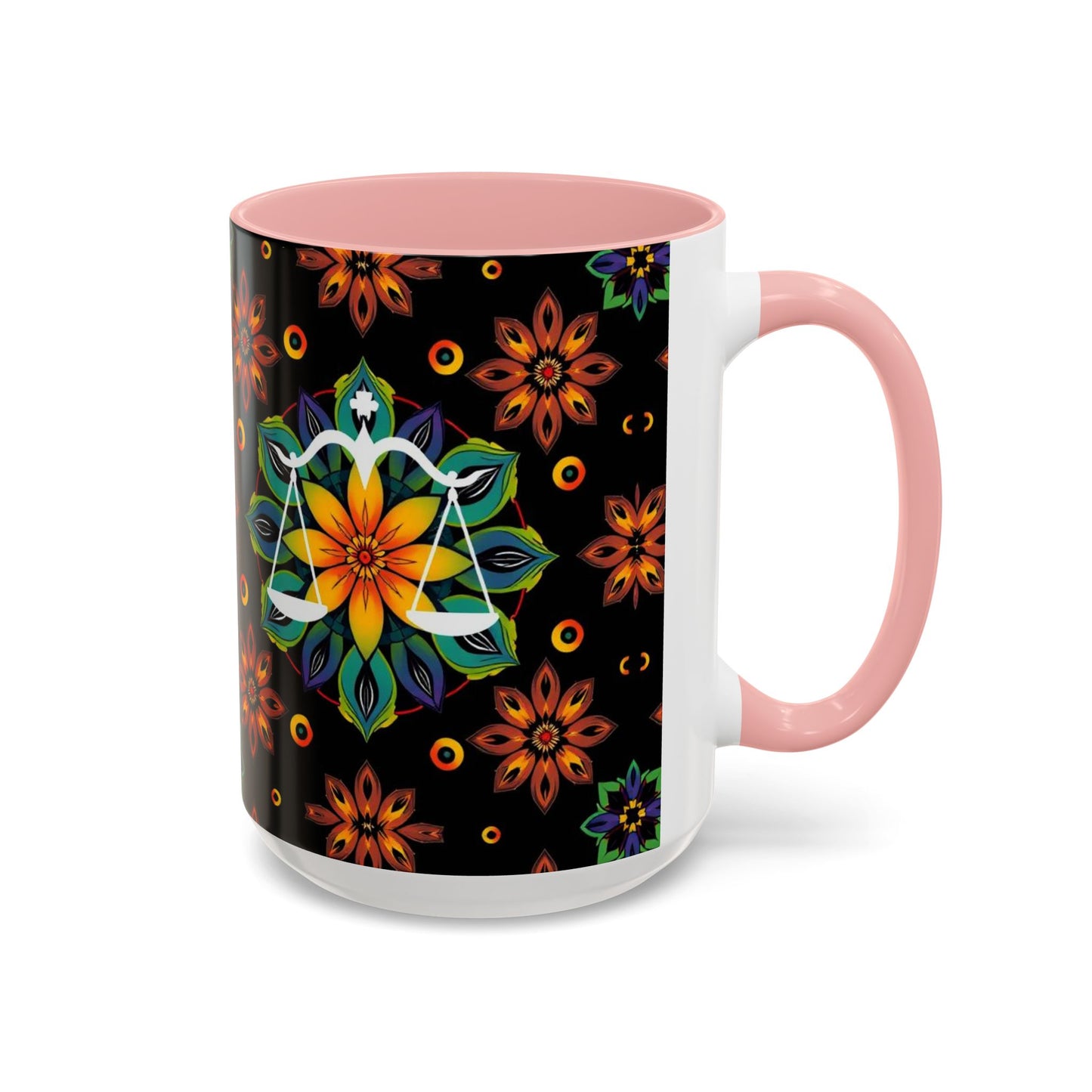 Accent Coffee Mug, Libra, Zodiac v4, Flower Pattern, (11, 15oz)