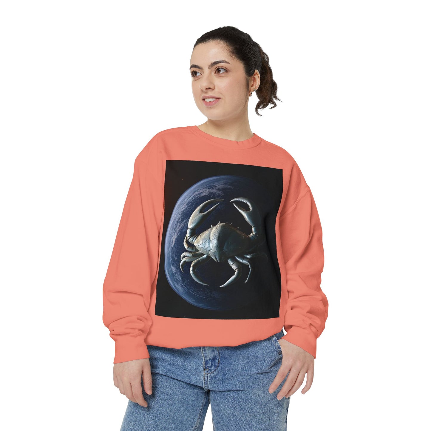 Garment-Dyed Sweatshirt, Unisex, Space Animal Design, Cancer