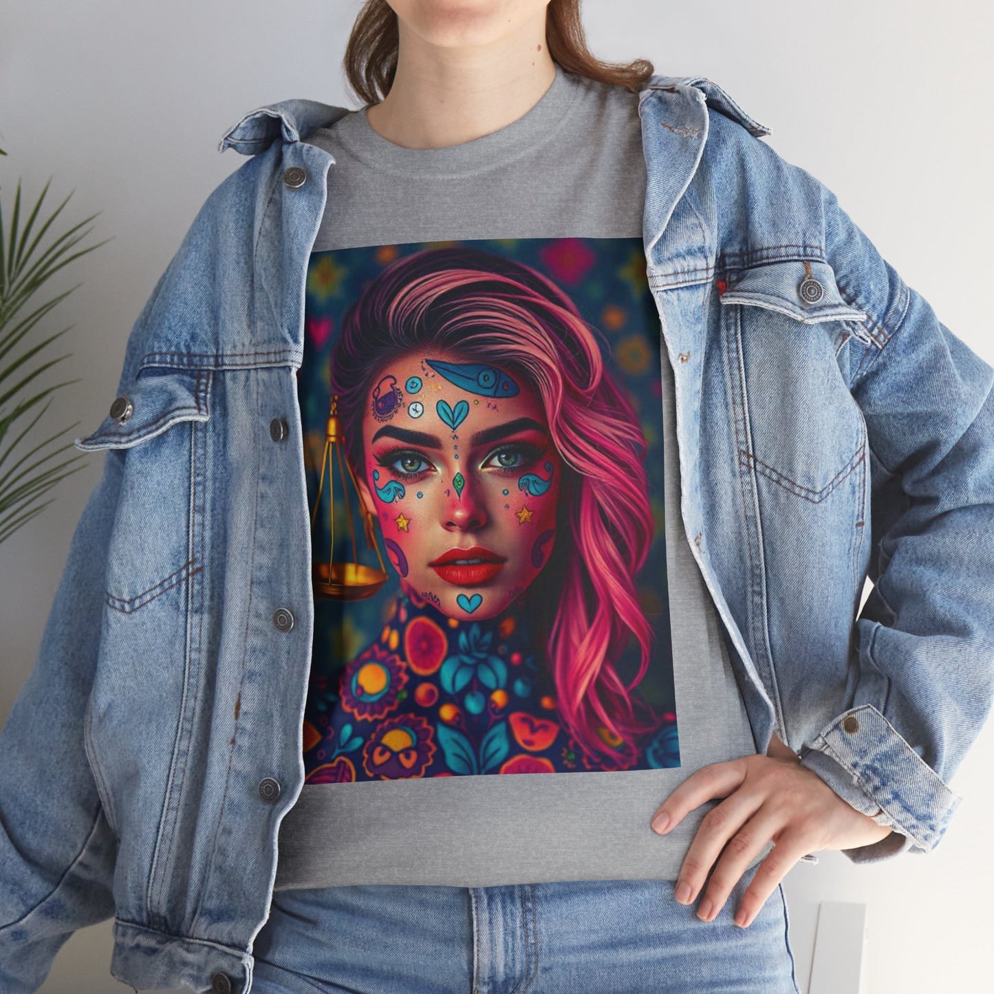 Unisex Heavy Cotton T-Shirt, Libra, Zodiac v2, Sexy Art