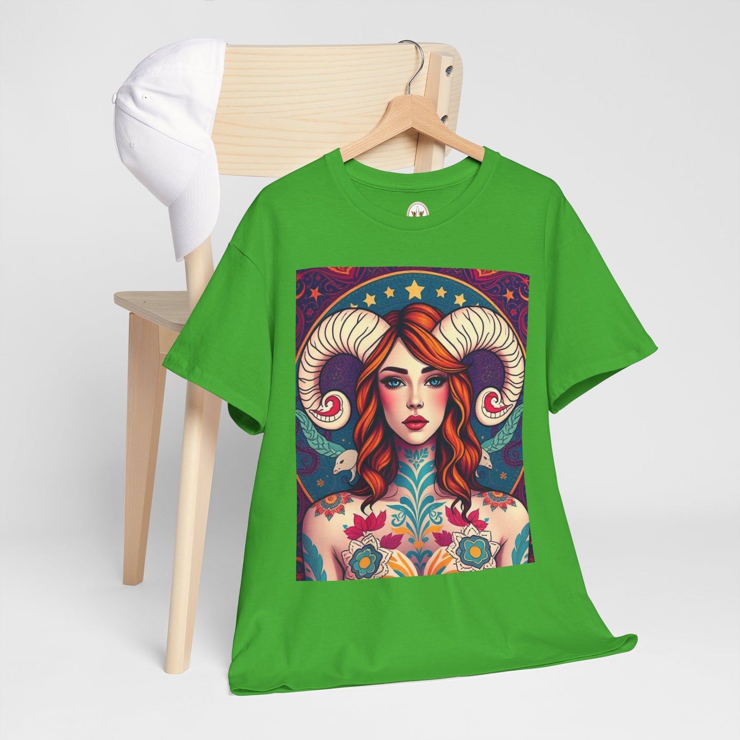 Unisex Heavy Cotton T-Shirt, Aries, Zodiac v1, Sexy Art