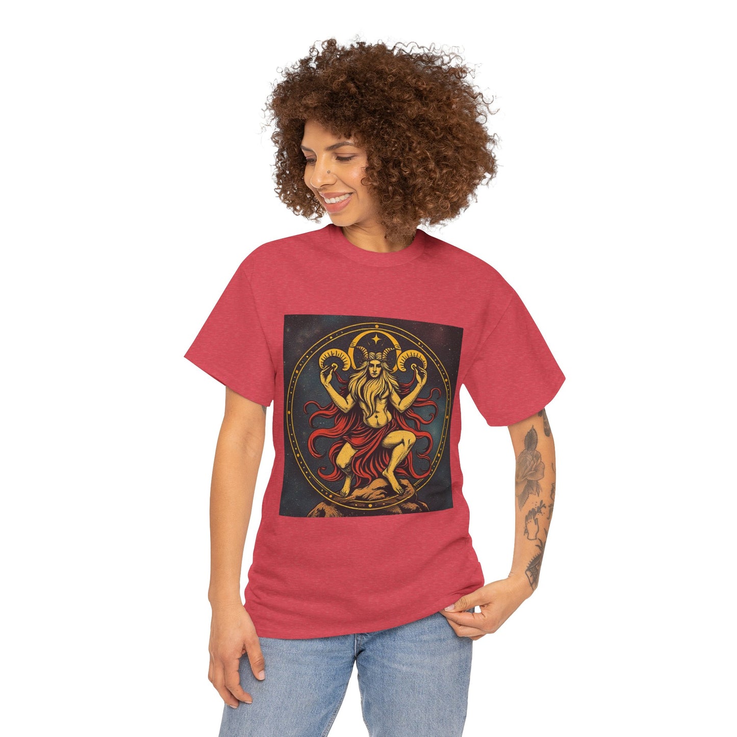Unisex Heavy Cotton T-Shirt, Aries God 2v, Zodiac Design