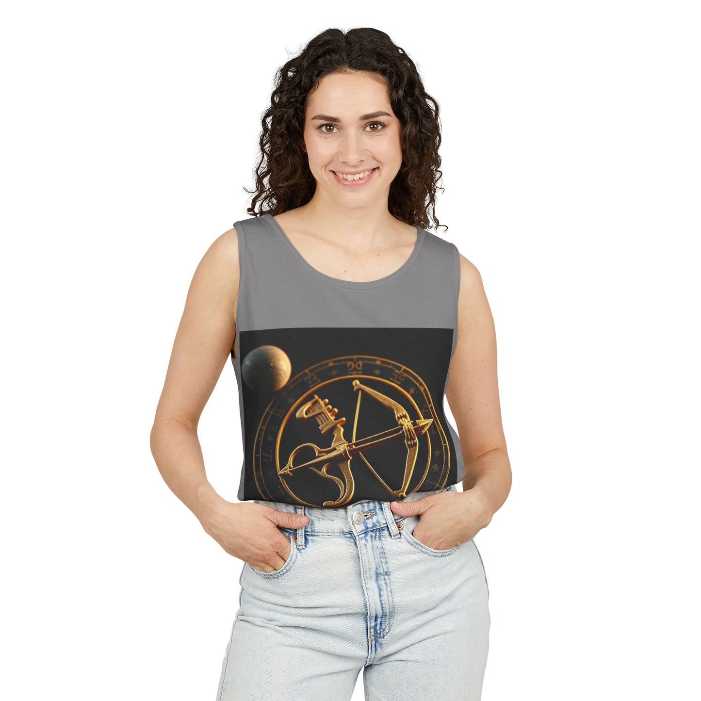 Unisex Garment-Dyed, Tank Top, Sagittarius Design, Planet Symbol v1, 100% US cotton