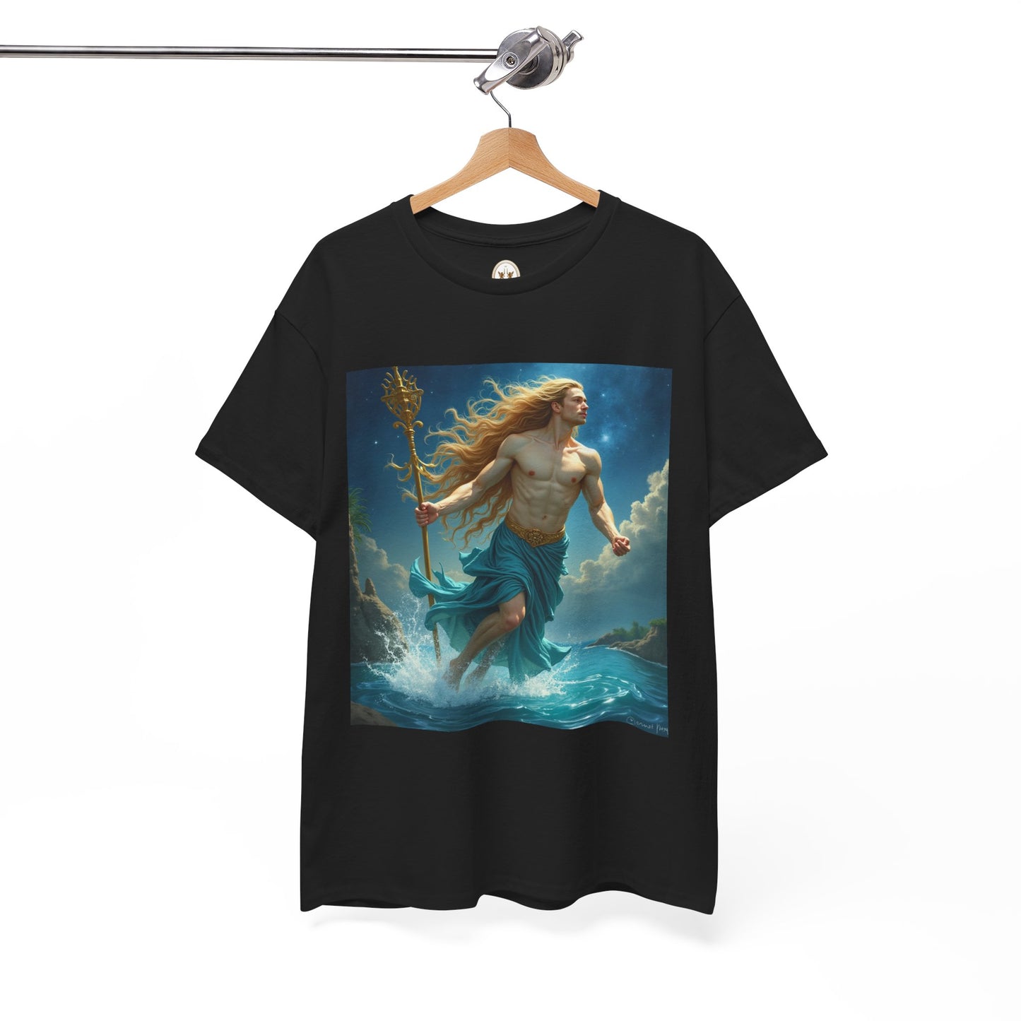 Unisex Heavy Cotton T-Shirt, Aquarius God 4v, Zodiac Design