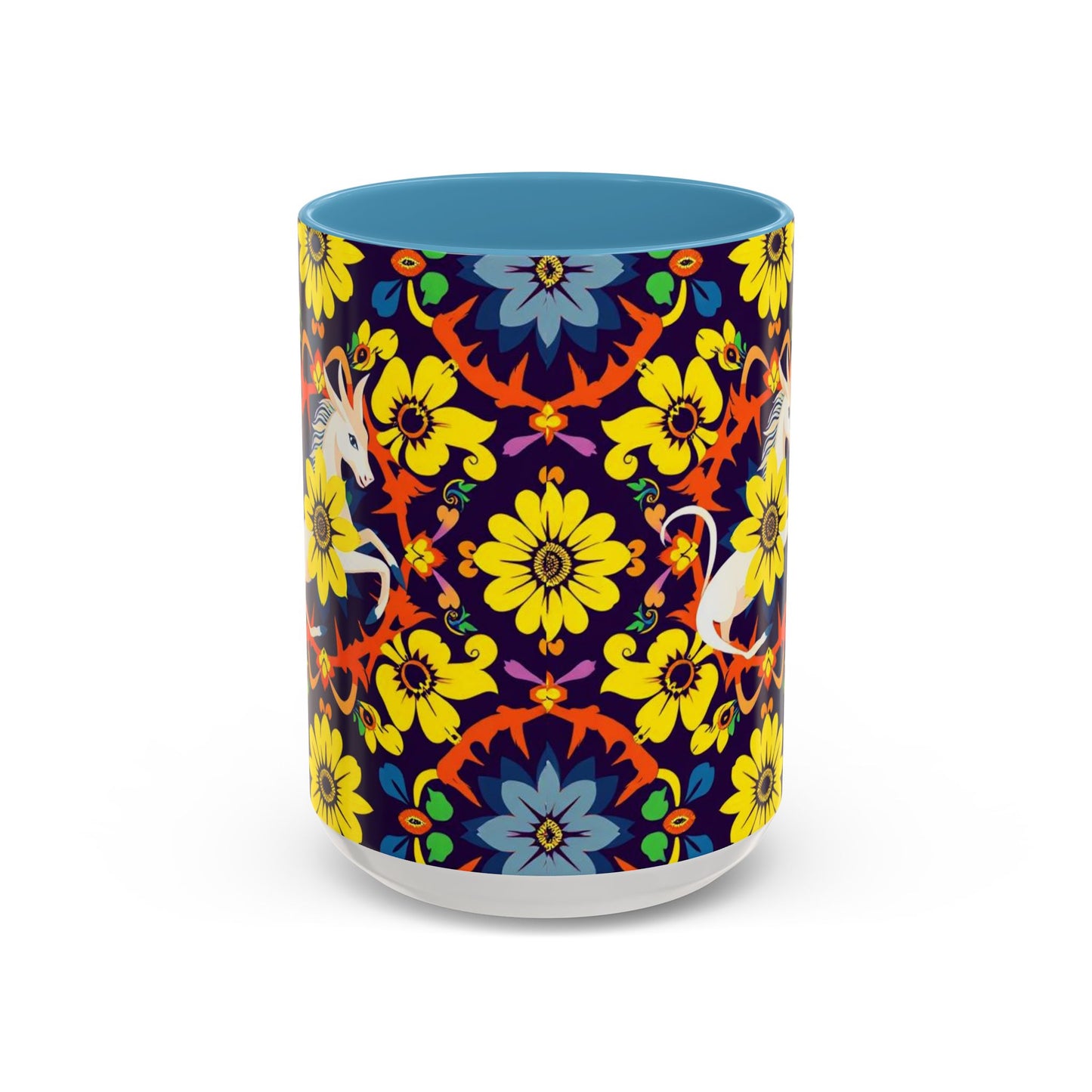 Accent Coffee Mug, Aquarius, Zodiac v1, Flower Pattern, (11, 15oz)