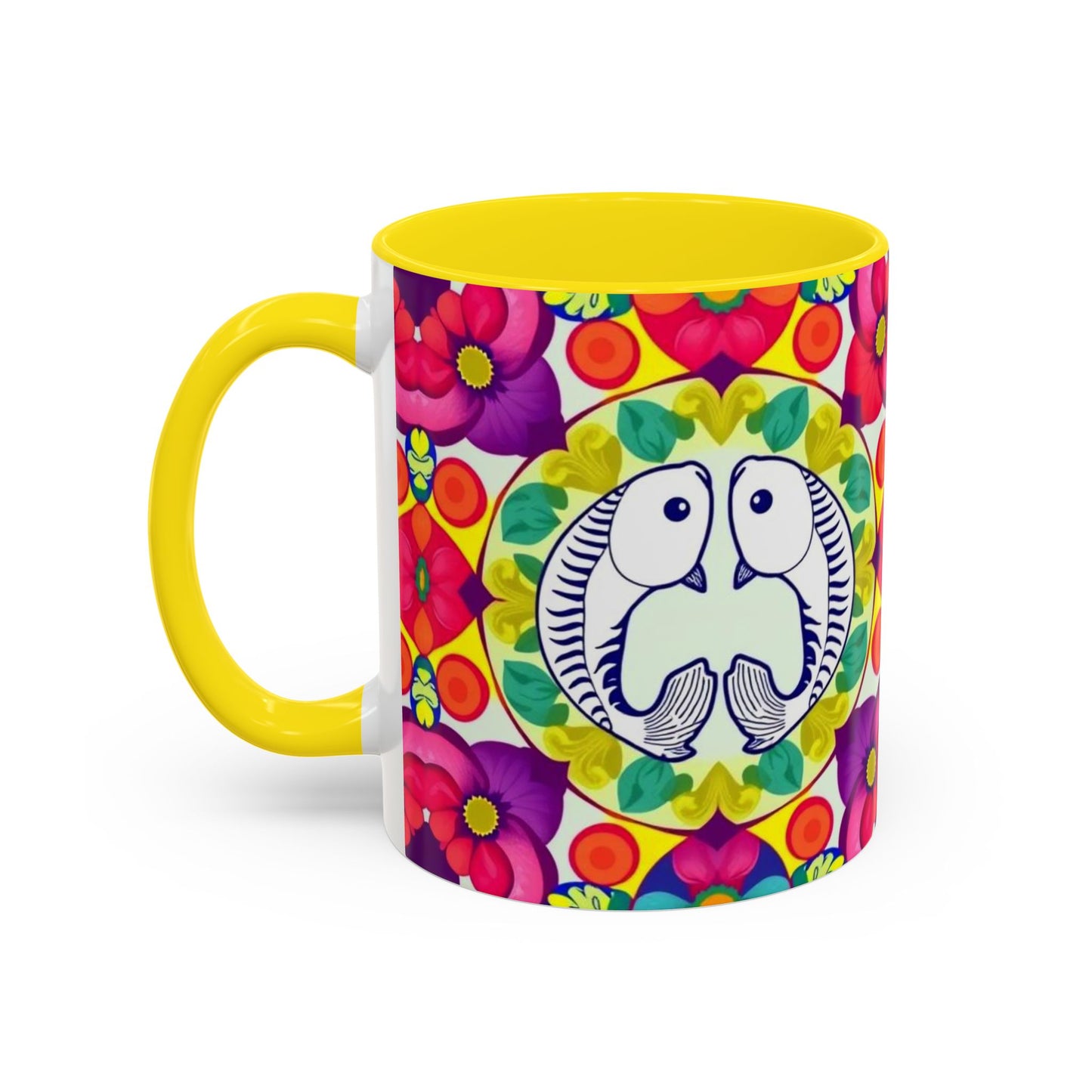 Accent Coffee Mug, Pisces, Zodiac v4, Flower Pattern, (11, 15oz)
