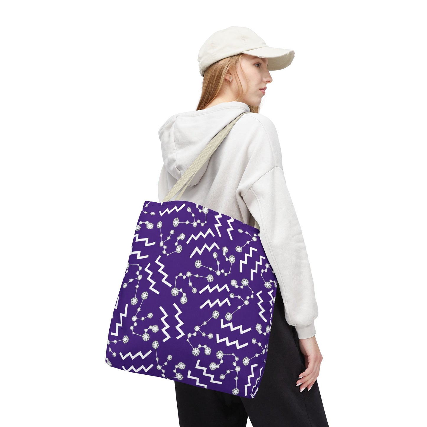 Tote Bag, Aquarius Zodiac Sign, AOP, (Purple, White)