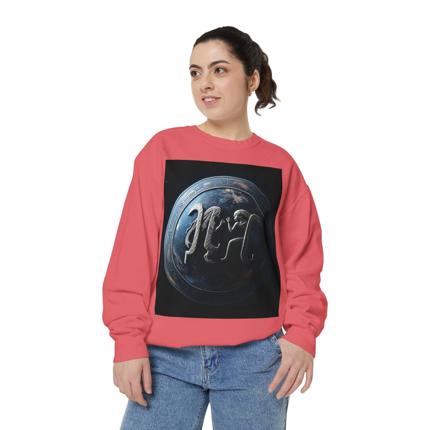 Garment-Dyed Sweatshirt, Unisex, Space Symbol Design, Gemini