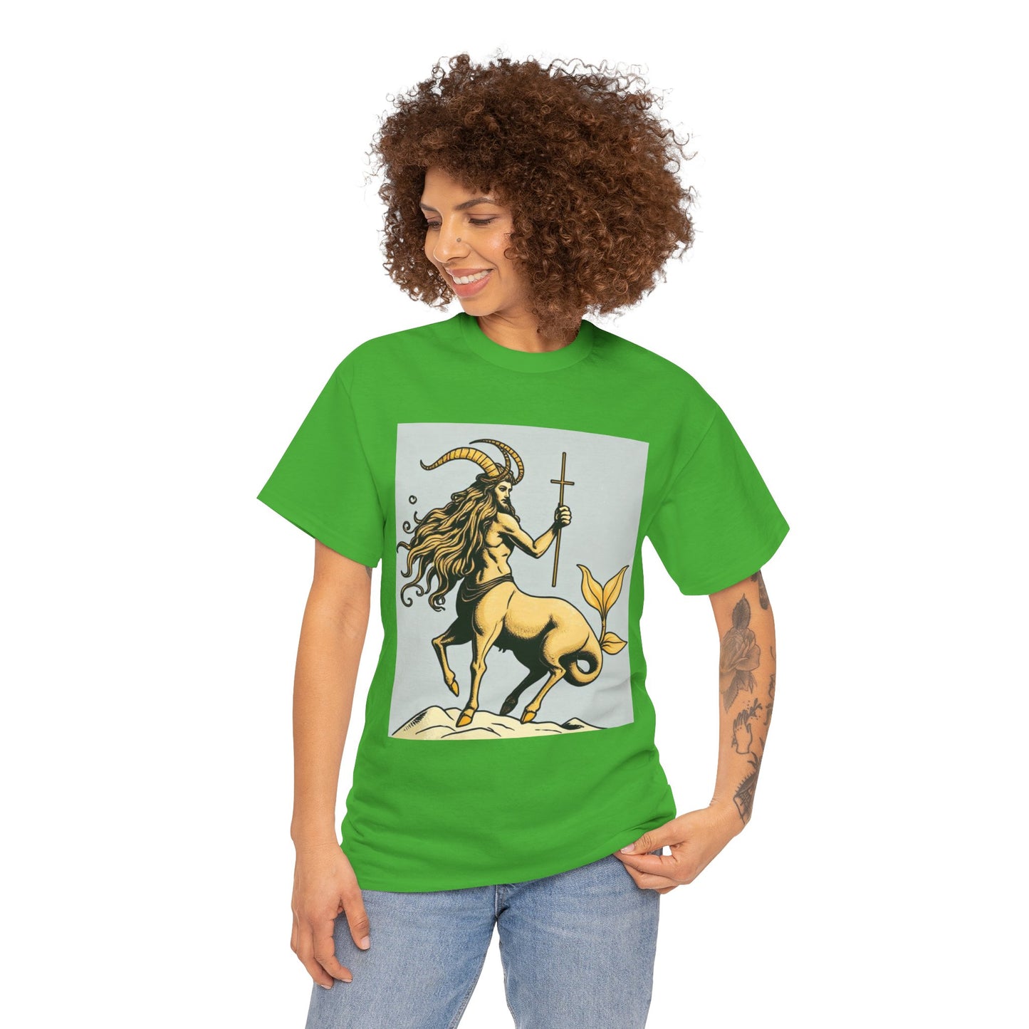 Unisex Heavy Cotton T-Shirt, Capricorn God v3, Zodiac Design