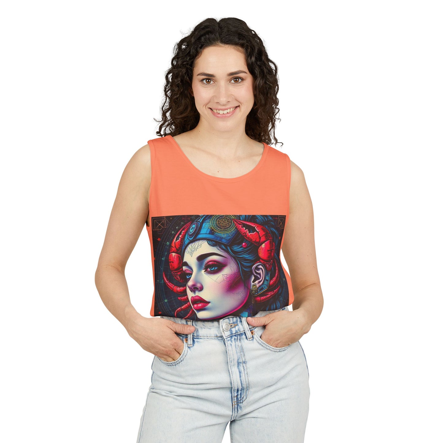 Unisex Garment-Dyed, Tank Top, Cancer, Pop Art v1, 100% US cotton