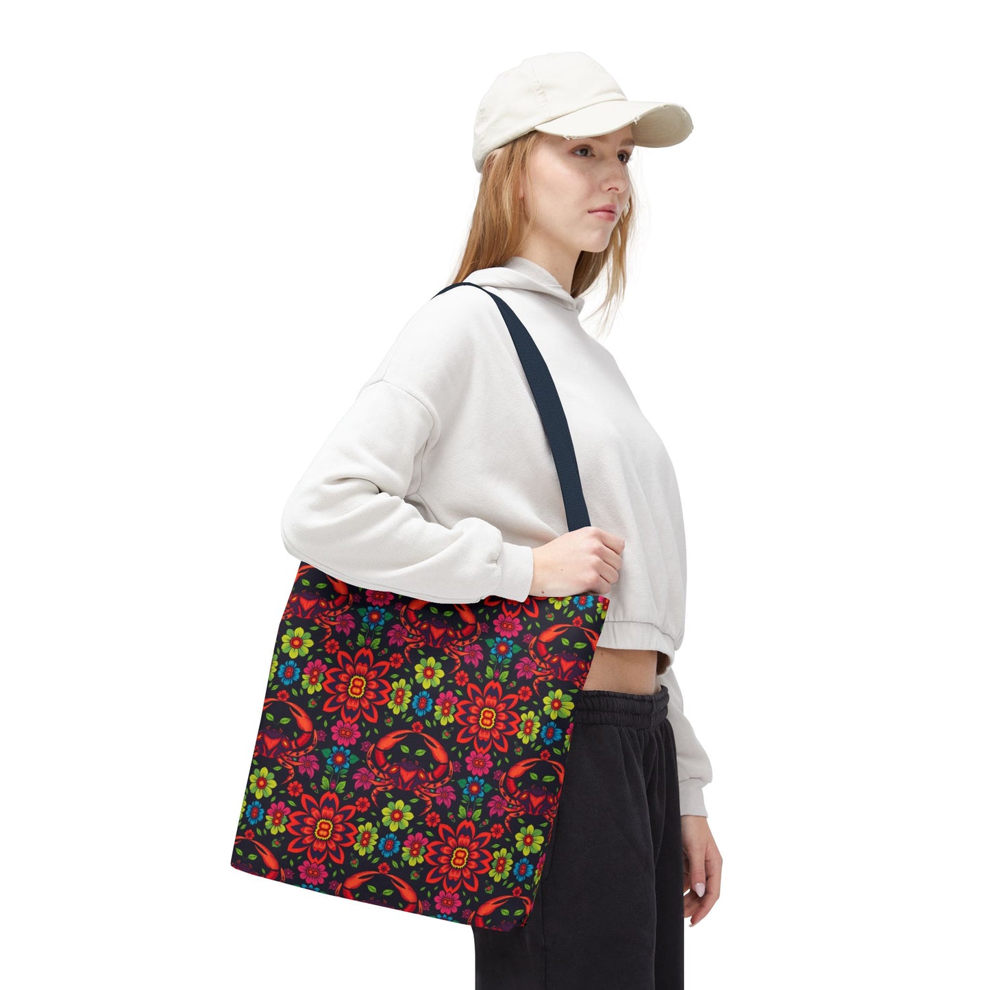 Tote Bag, (AOP), Cancer, Zodiac, Flower Pattern