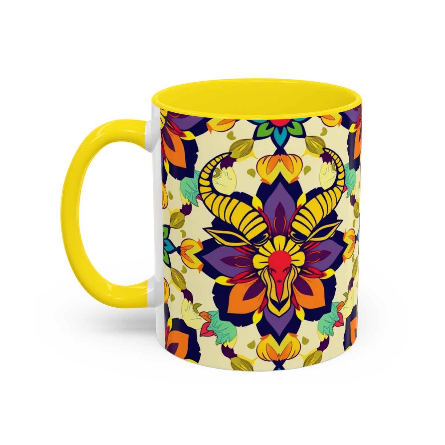 Accent Coffee Mug, Taurus, Zodiac v3. Flower Pattern, (11, 15oz)