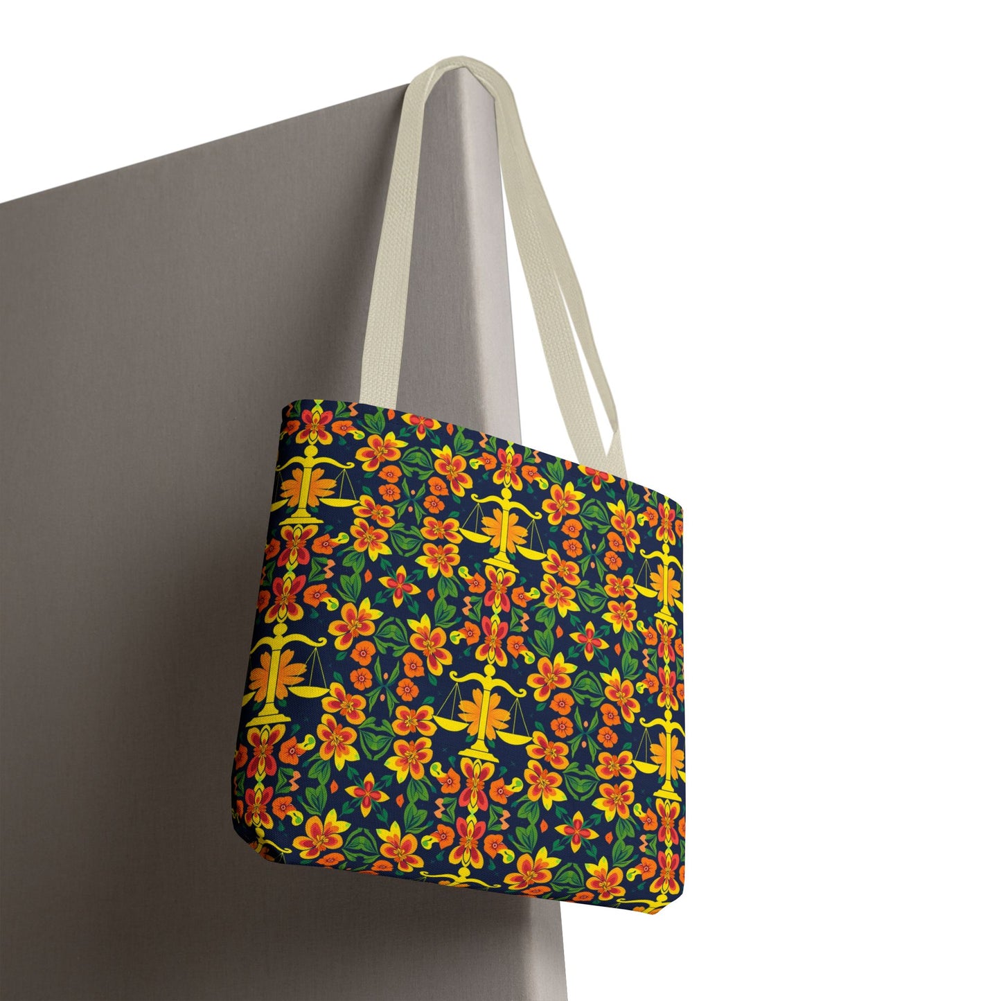 Tote Bag, (AOP), Libra, Zodiac v3, Flower Pattern