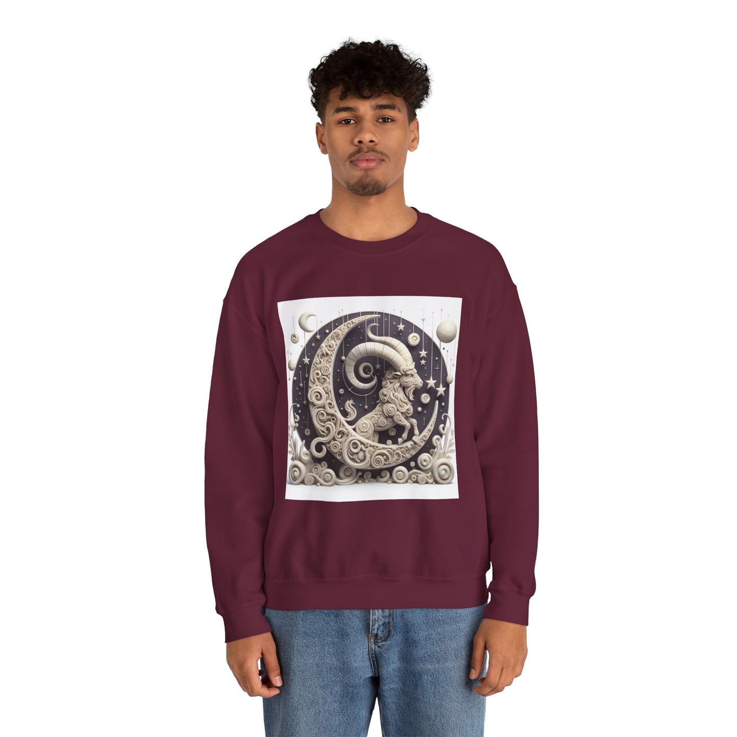 Unisex Heavy Blend™ Crewneck Sweatshirt, Stone Moon, Capricorn Zodiac Design