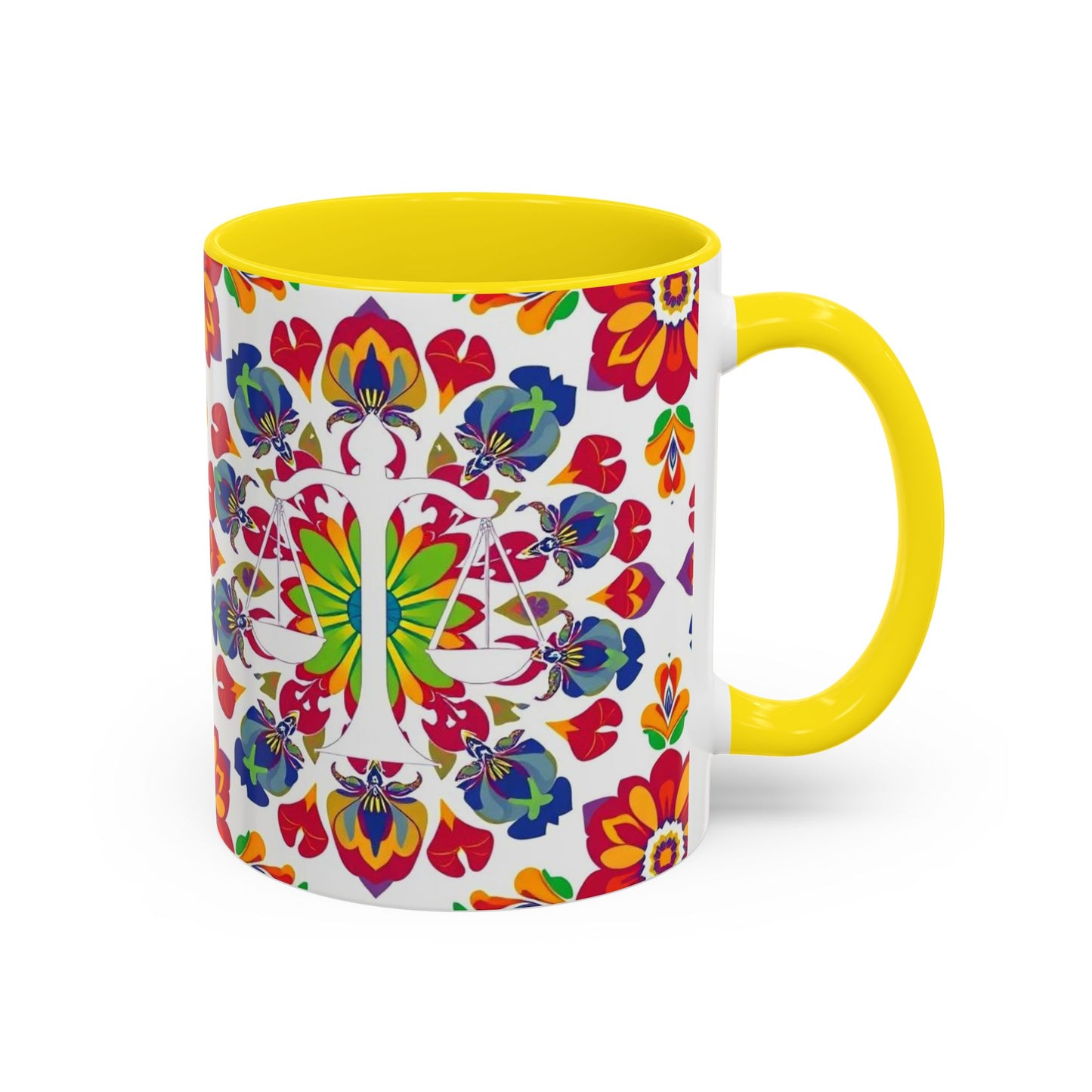 Accent Coffee Mug, Libra, Zodiac v1, Flower Pattern, (11, 15oz)