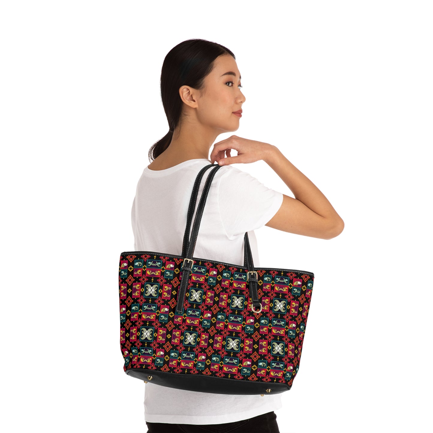 Leather Shoulder Bag, Pisces, Zodiac v3, Shapes Pattern