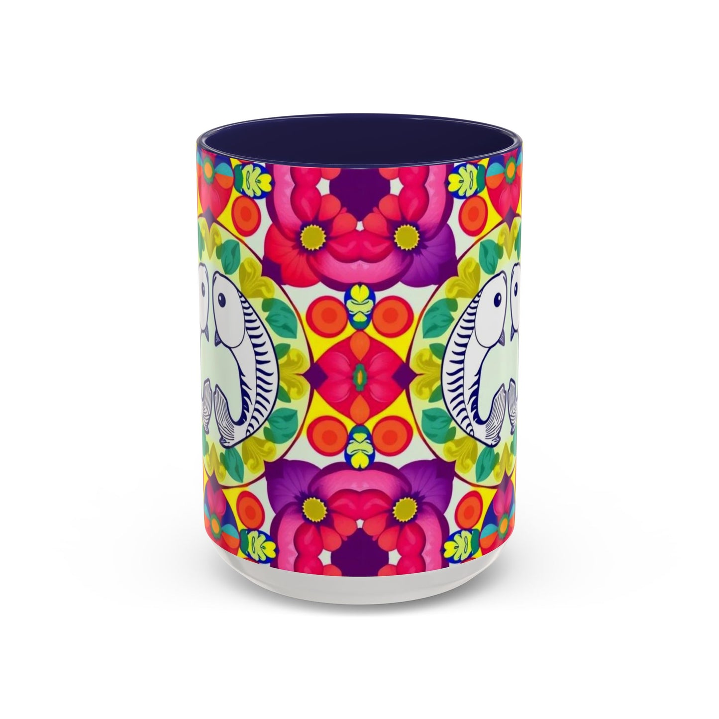 Accent Coffee Mug, Pisces, Zodiac v4, Flower Pattern, (11, 15oz)