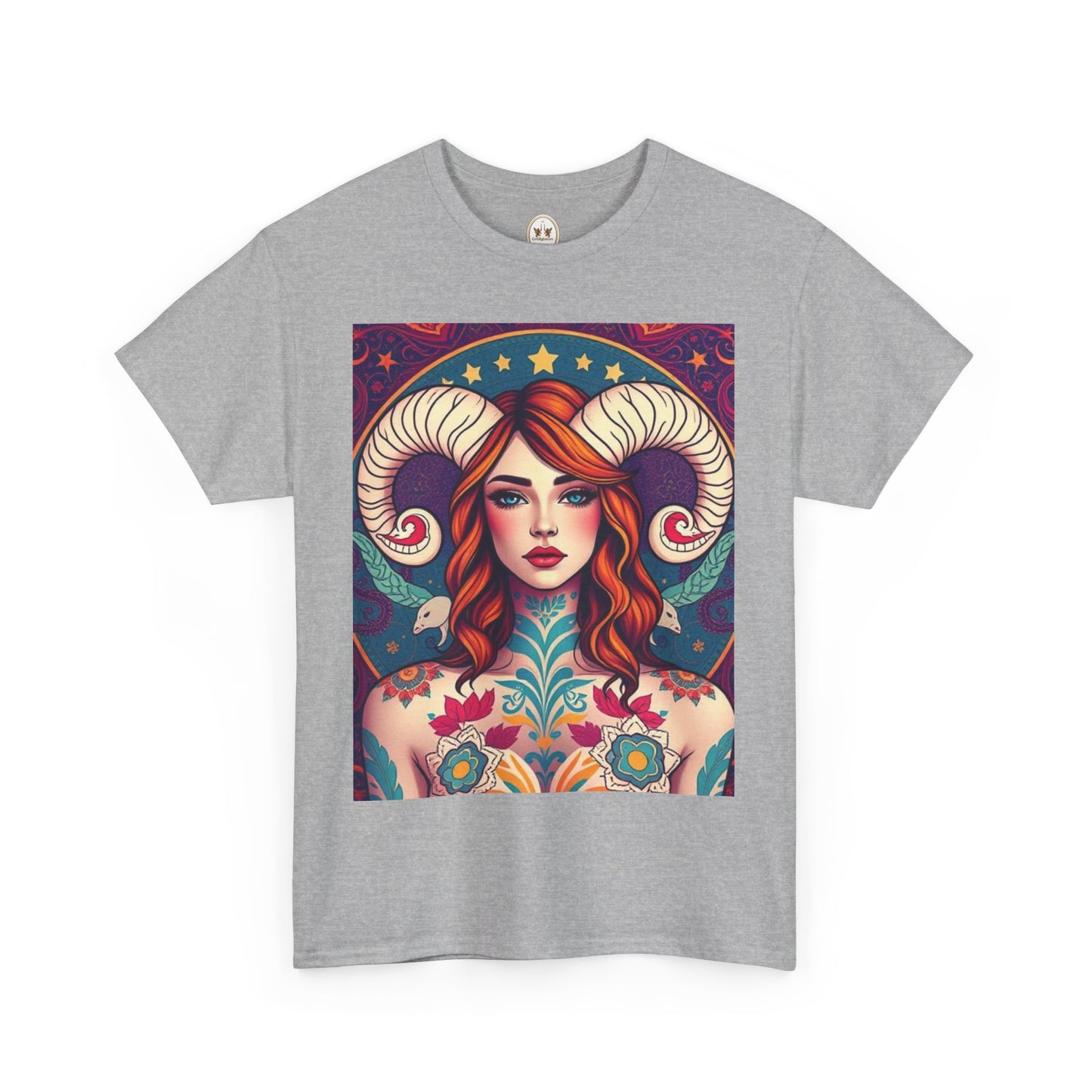 Unisex Heavy Cotton T-Shirt, Aries, Zodiac v1, Sexy Art