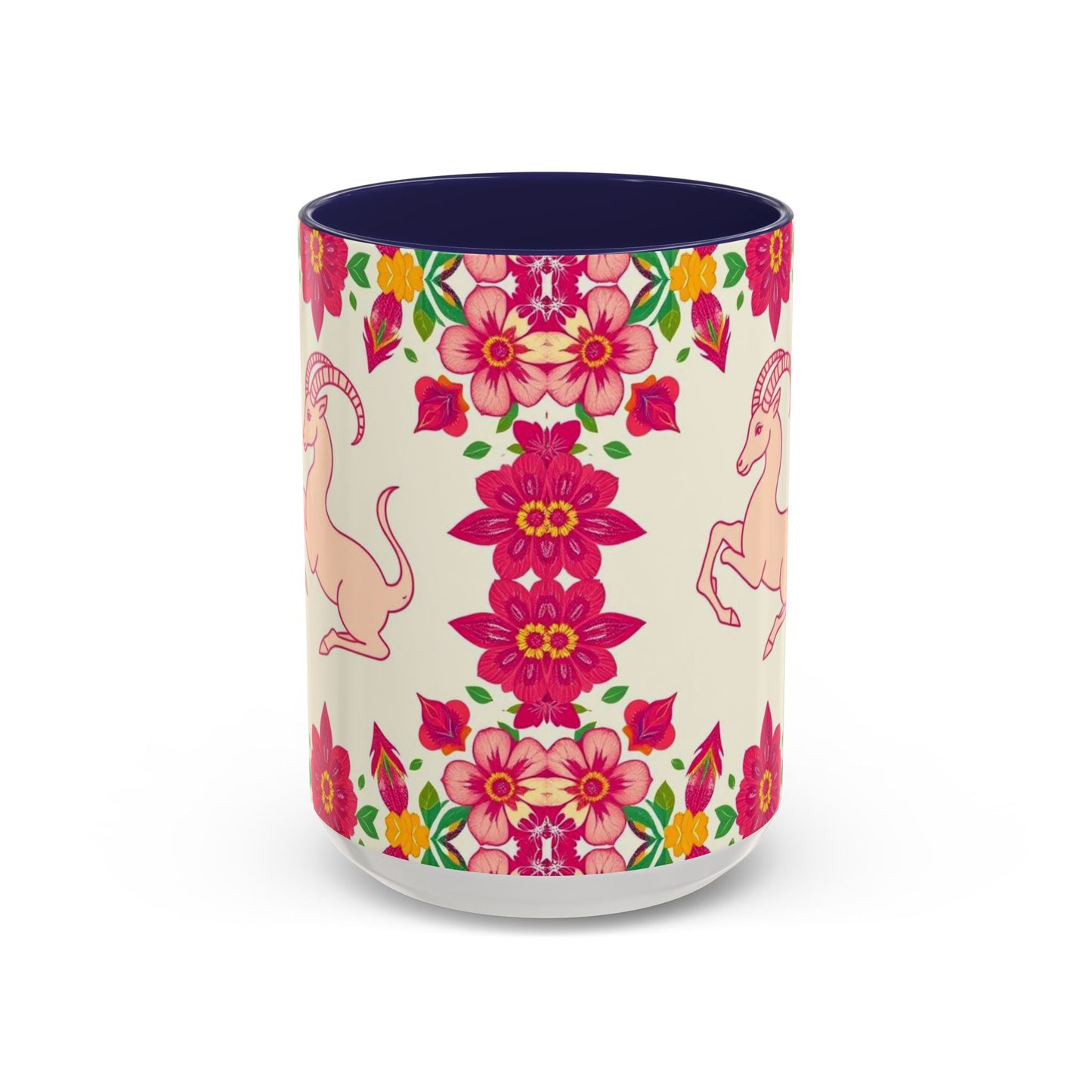 Accent Coffee Mug, Capricorn, Zodiac v2, Flower Pattern, (11, 15oz)