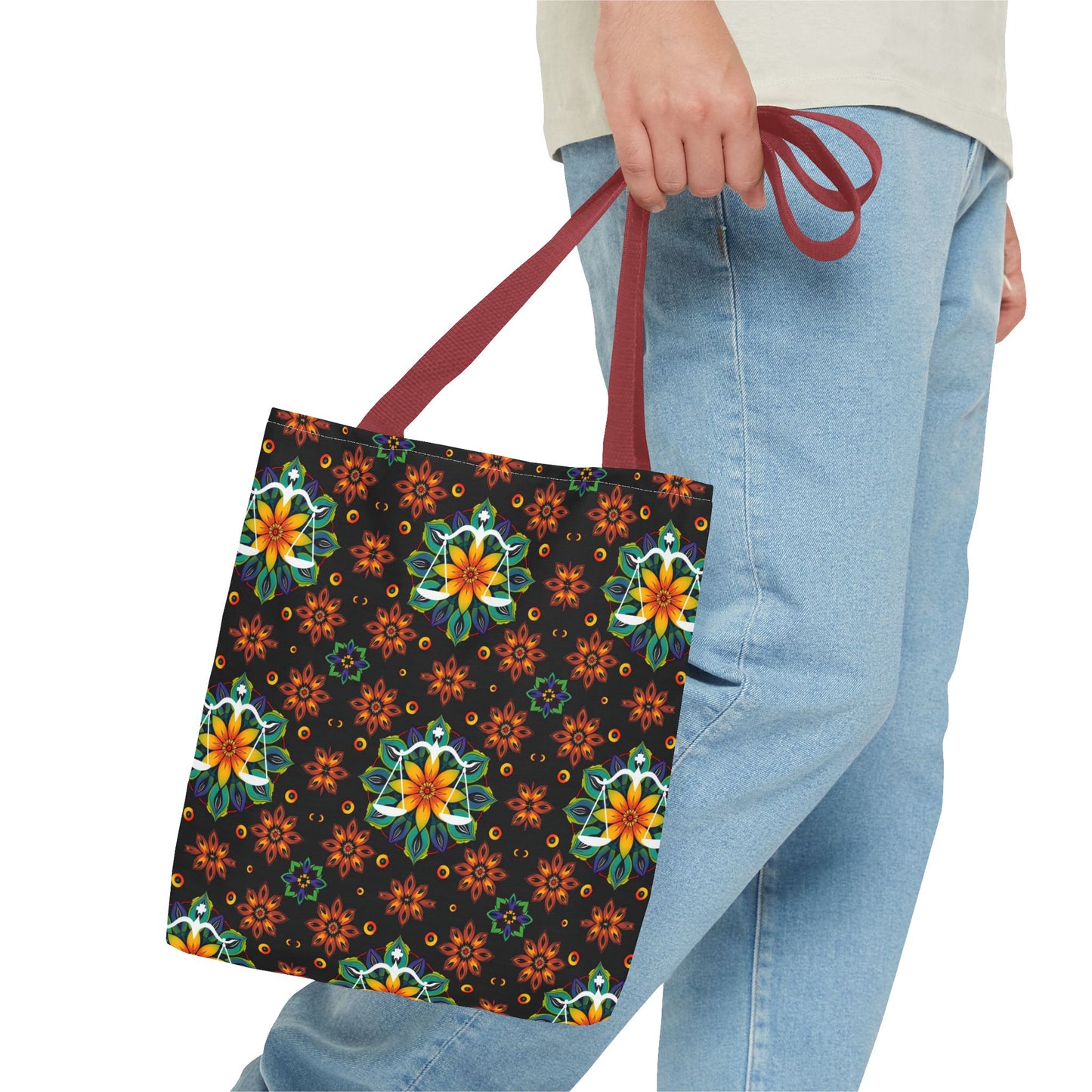 Tote Bag (AOP), Libra, Zodiac v2, Flower Pattern