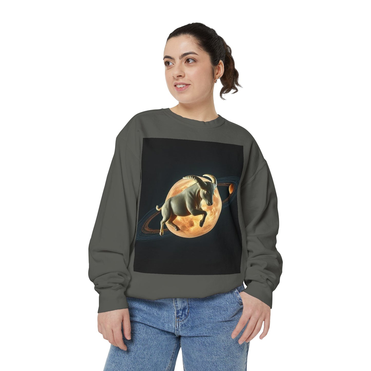 Garment-Dyed Sweatshirt, Unisex, Space Animal Design v1, Taurus
