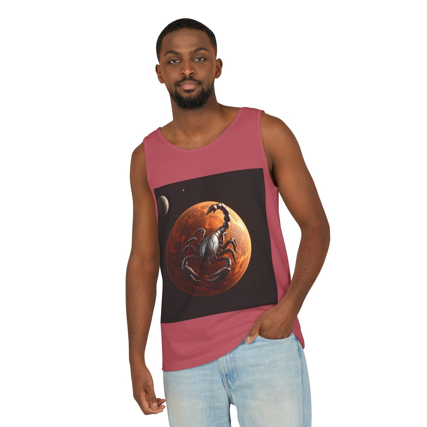 Unisex Garment-Dyed, Tank Top, Scorpio Design, Planet Symbol, 100% US cotton