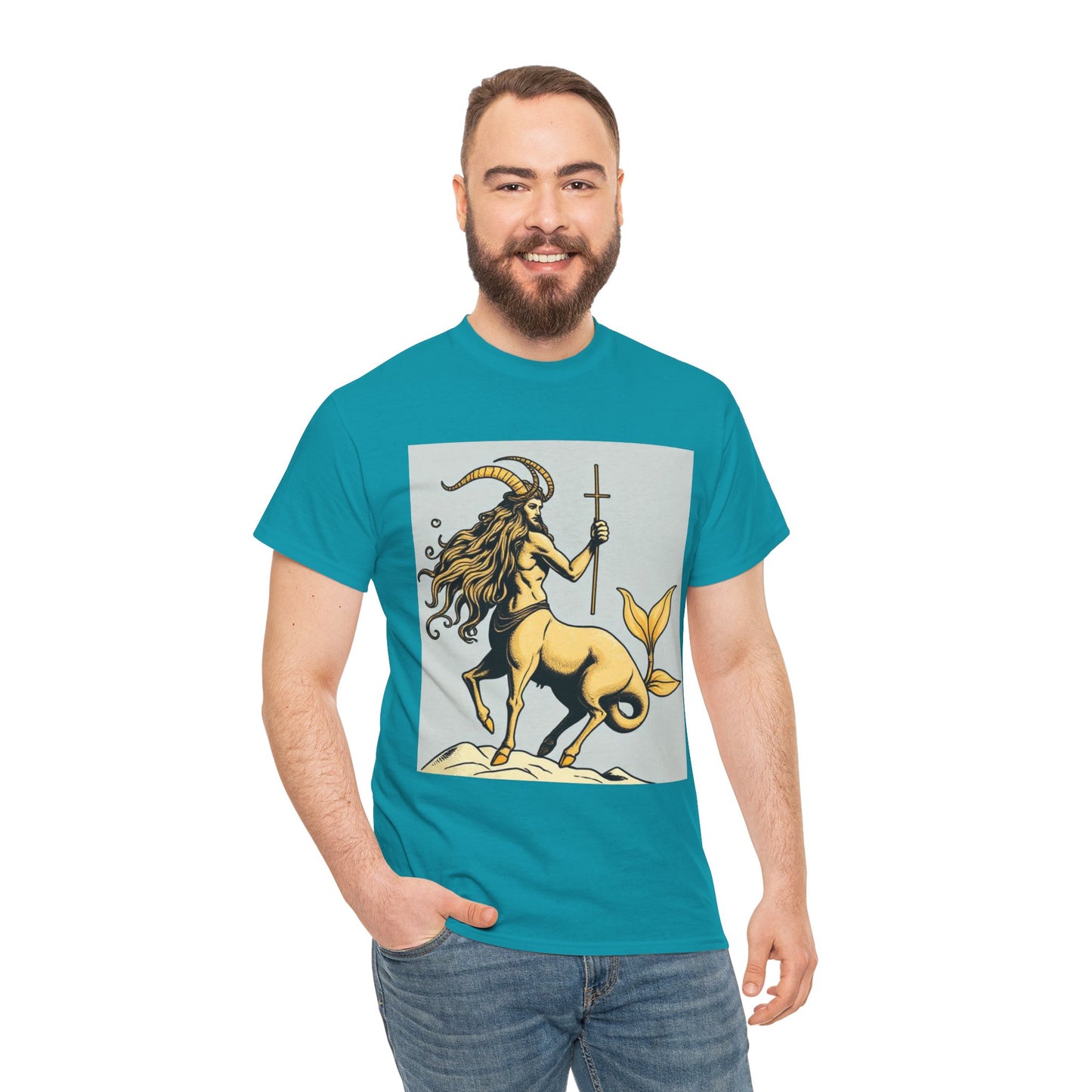 Unisex Heavy Cotton T-Shirt, Capricorn God v2, Zodiac Design
