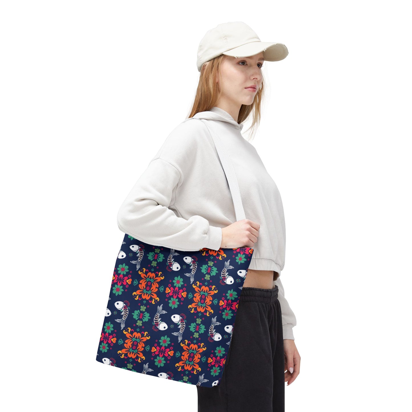 Tote Bag (AOP), Pisces, Zodiac, Flower Pattern