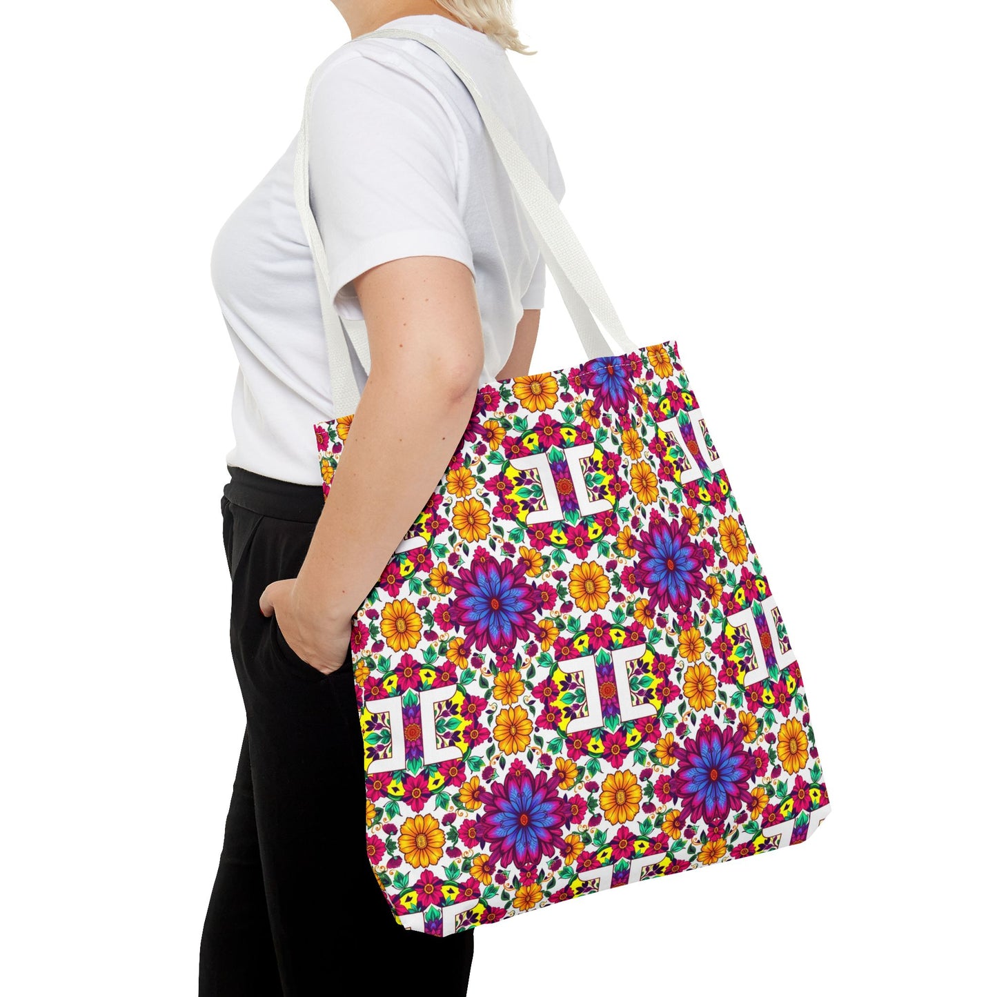 Tote Bag, (AOP), Gemini, Zodiac v3, Flower Pattern